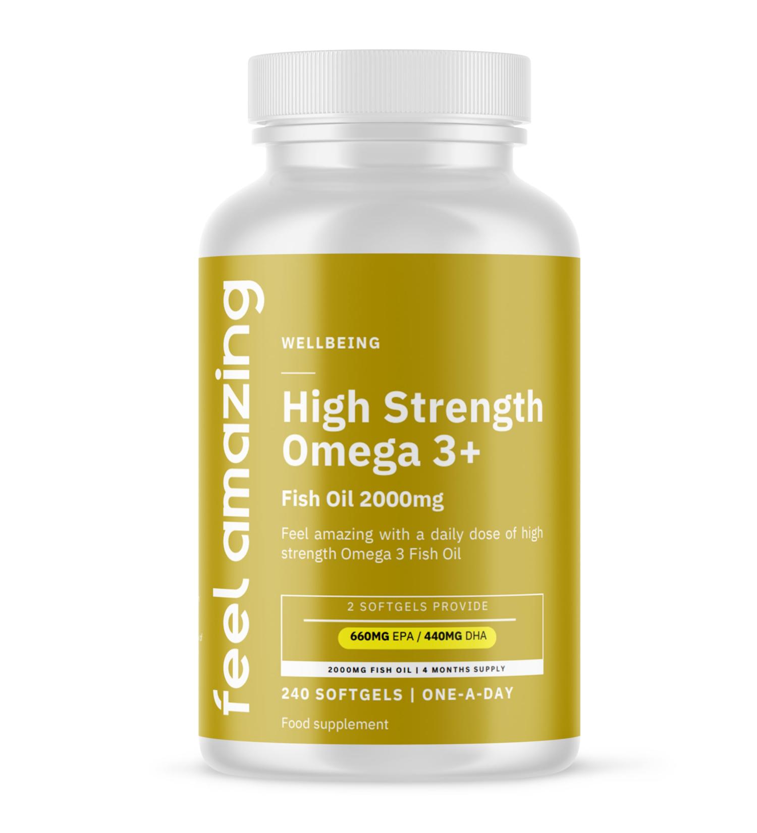 High Strength Omega 3 Fish Oil 2000mg - 240 High Strength Capsules (4 Month Supply) - 660mg EPA & 440mg DHA Per Daily Serving (2 Softcapsules) - Supports - Buy Online on GoSupps.com