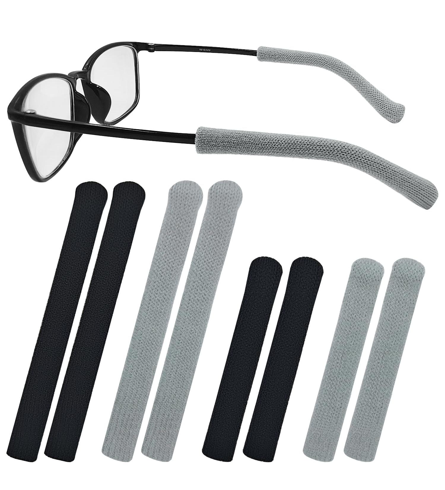4 Pairs Anti-Slip Elastic Comfortable Glasses Ear Handles | S/L Sizes | Soft Knitted Cotton Fabric | Durable Glasses Sleeve Holder in Black/Gray - Buy Online on GoSupps.com