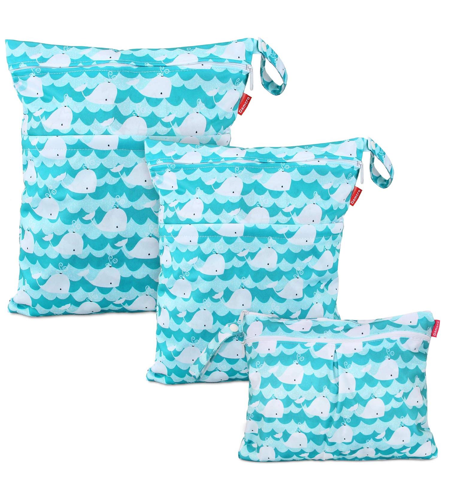 Damero 3 Pcs Baby Wet Dry Cloth Diaper Bag - Reusable Nappy Bag for Travel - Cute Whale Design - Buy Online on GoSupps.com