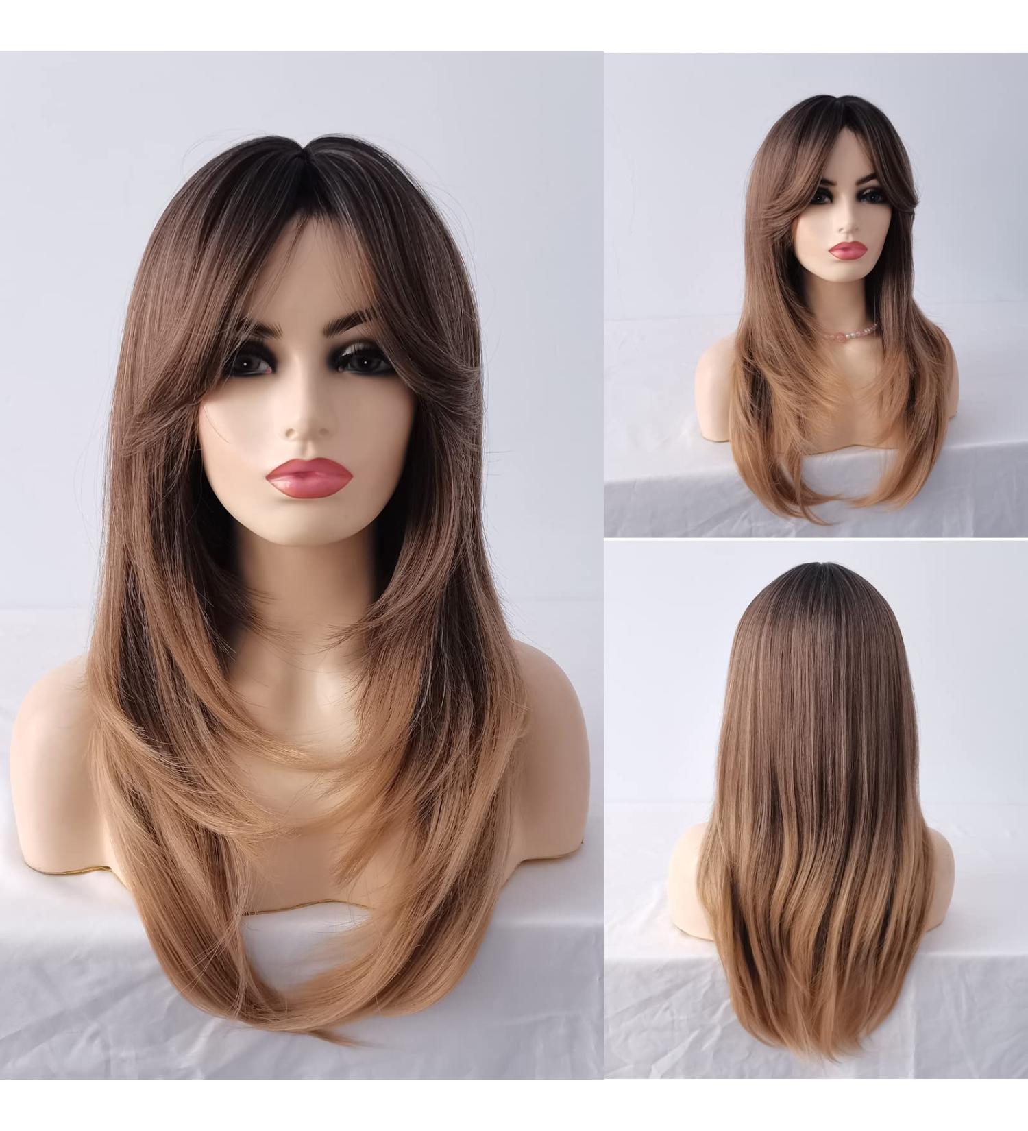 Sylhair 22 Long Brown Layered Synthetic Wig for Women | Ombre Brown-Dark Root Wigs - Buy Online on GoSupps.com