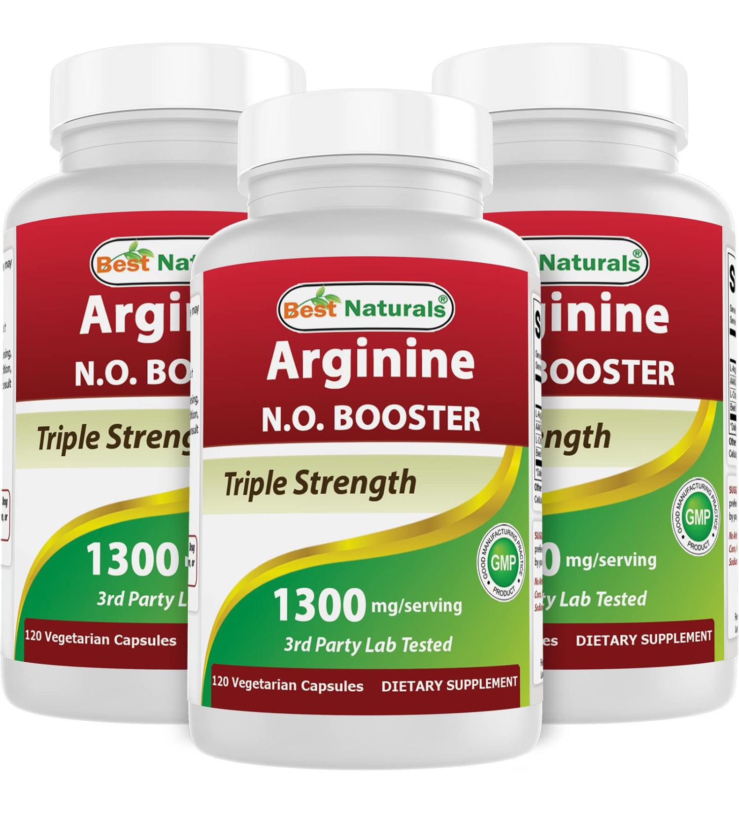 Best Naturals L-Arginine NO Booster Triple Strength 1300 mg Serving 120 Veg Capsules (120 Count (Pack of 3)) 120 count (Pack of 1) - Buy Online on GoSupps.com