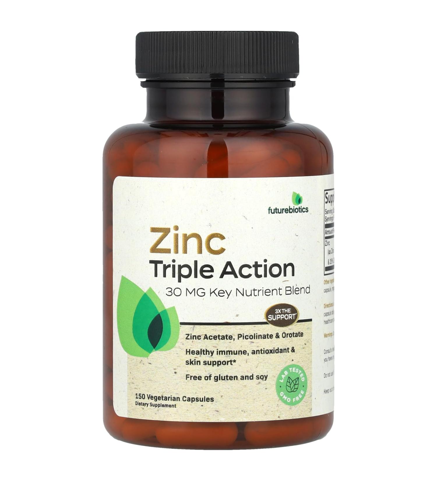 Futurebiotics Zinc Triple Action 30 mg 150 Vegetarian Capsules - Buy Online on GoSupps.com