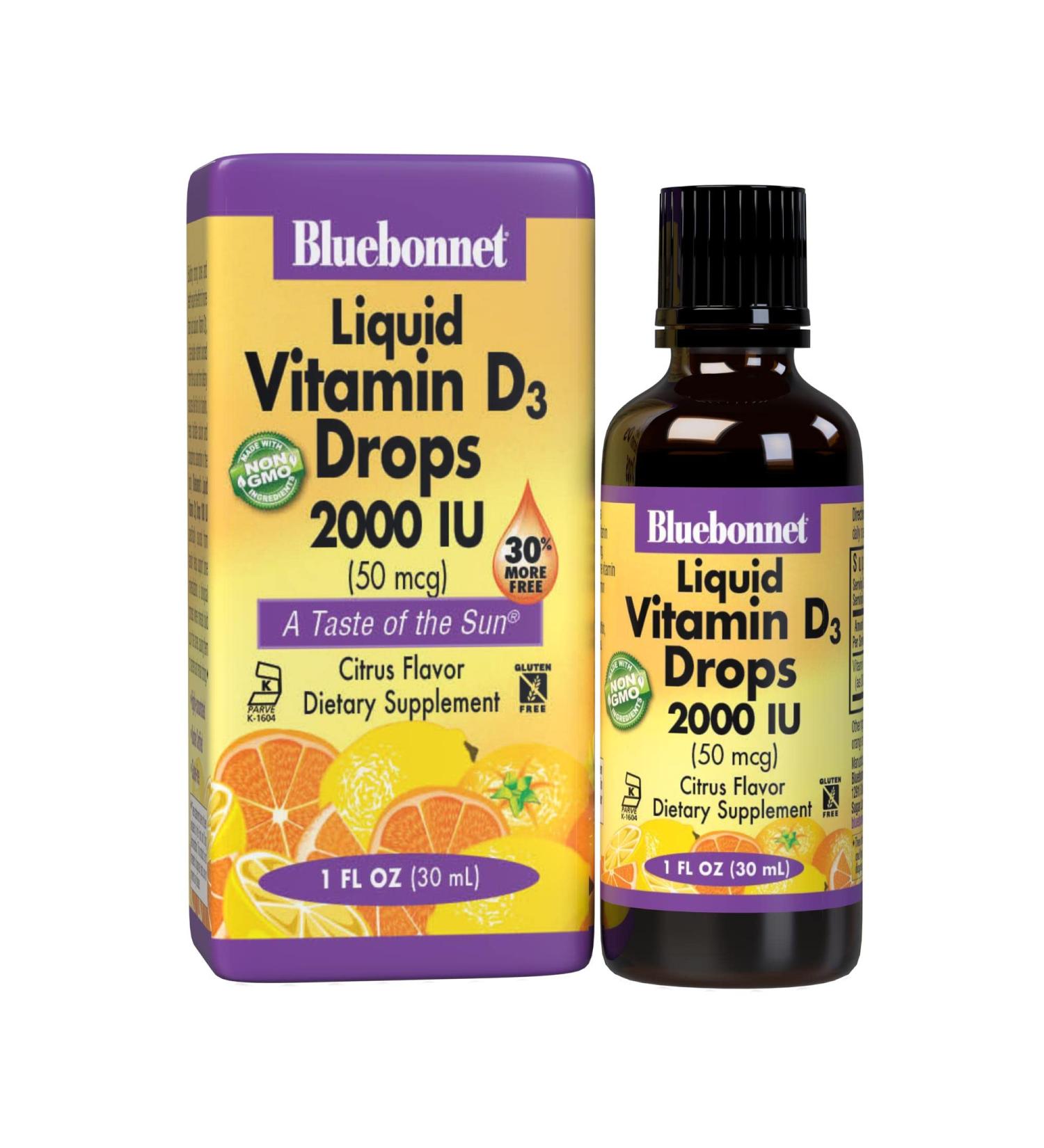 Bluebonnet Nutrition Liquid Vitamin D3 Drops - Natural Citrus Flavor 2000 IU, 1 fl oz - Buy Online on GoSupps.com