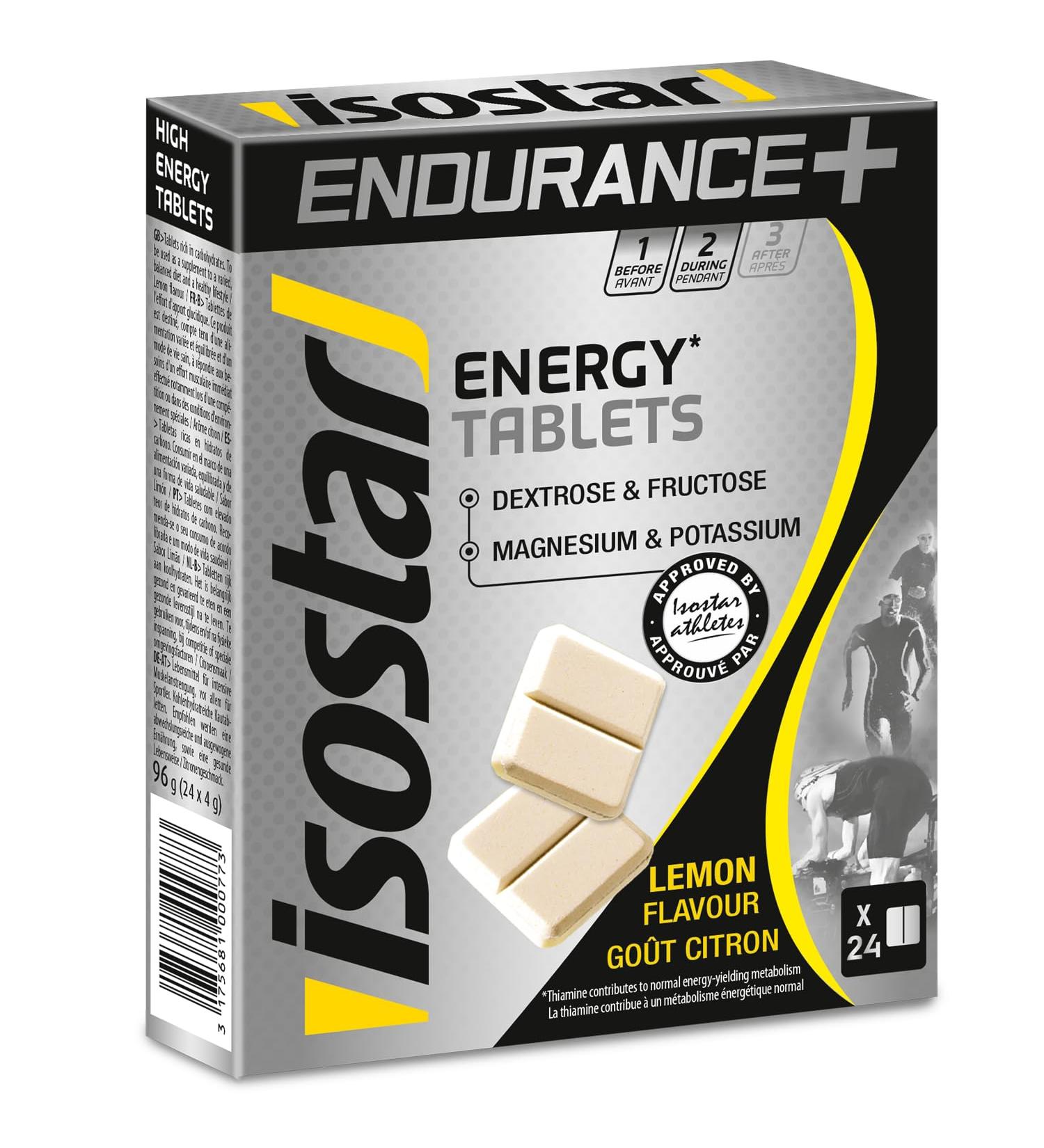 Isostar Endurance Plus Energy Tablets - Lemon Flavor - Glucose and Fructose - Magnesium and Potassium - Vitamins - 1 Box of 24 - Buy Online on GoSupps.com