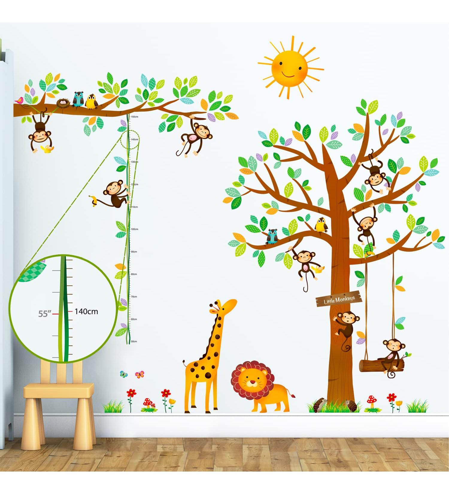 DECOWALL Monkey Tree Growth Chart Wall Decals - Jungle Animals Height Chart Stickers for Kids Room Nursery Decor - Buy Online on GoSupps.com