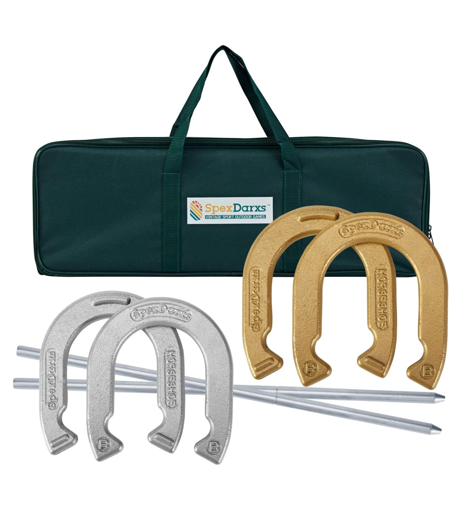 SPEXDARXS Horseshoes Set - Fun Lawn Game for Kids and Adults | Includes 4 Horseshoes, 2 Stakes, and Carrying Case - Buy Online on GoSupps.com