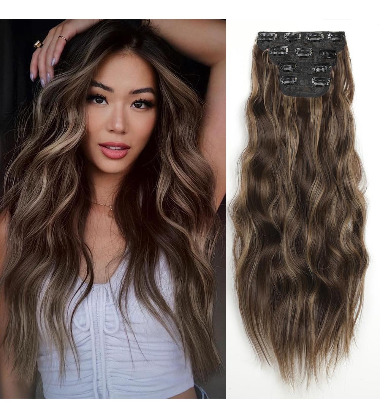 YDDM Hair Extensions - 24-Inch Wavy Clip-in Extensions for Women | Affordable Synthetic Hair | Full Head Coverage | P8D/22# - Buy Online on GoSupps.com