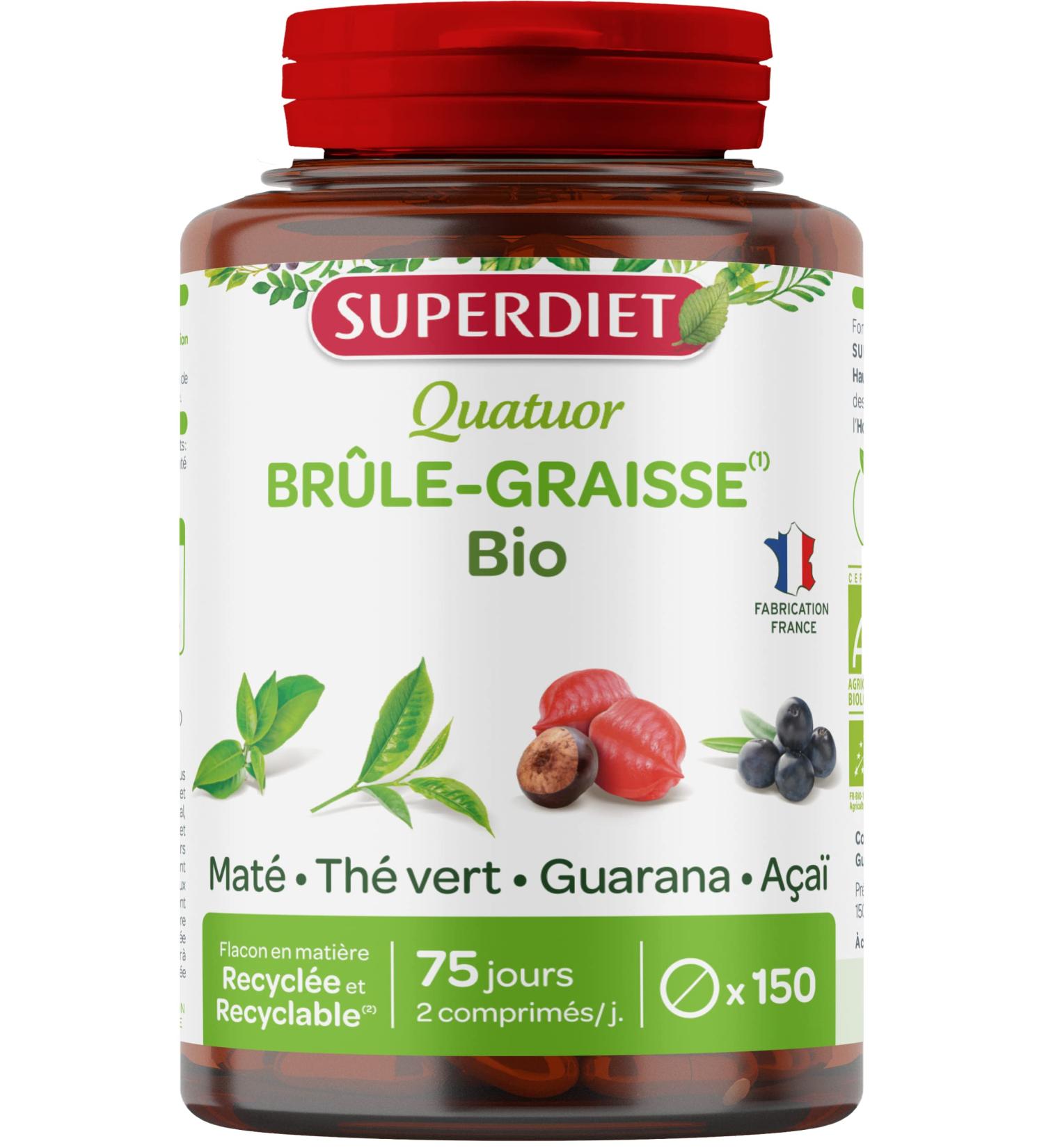 SUPERDIET - ORGANIC FAT BURNER QUARTET - Mate Guarana Green Tea Acai - Made in France - 150 tablets - Buy Online on GoSupps.com