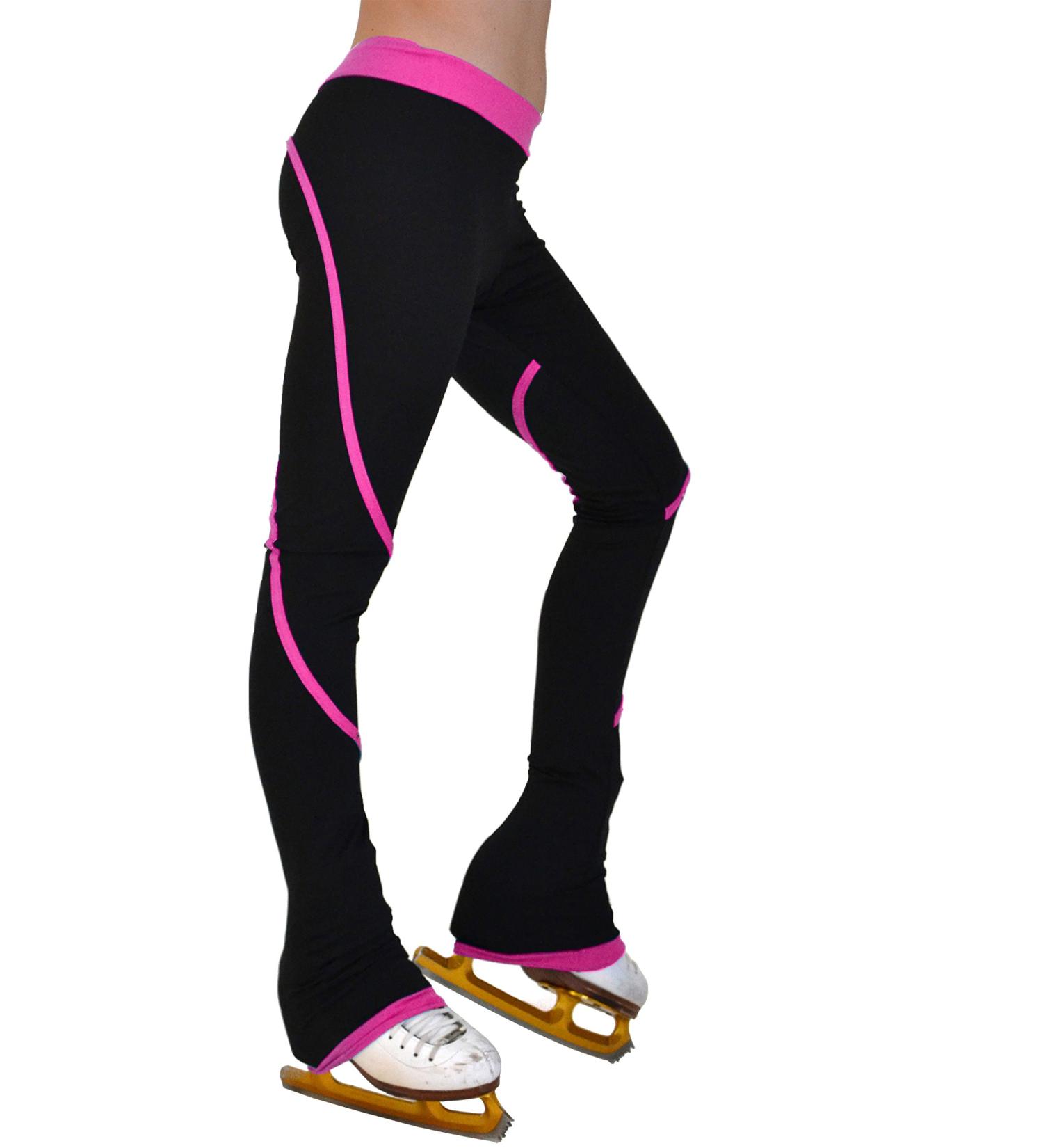 ChloeNoel Figure Skating Heavy Poly Spandex Pipings Swirl Skate Pants P76 Small Fuchsia
