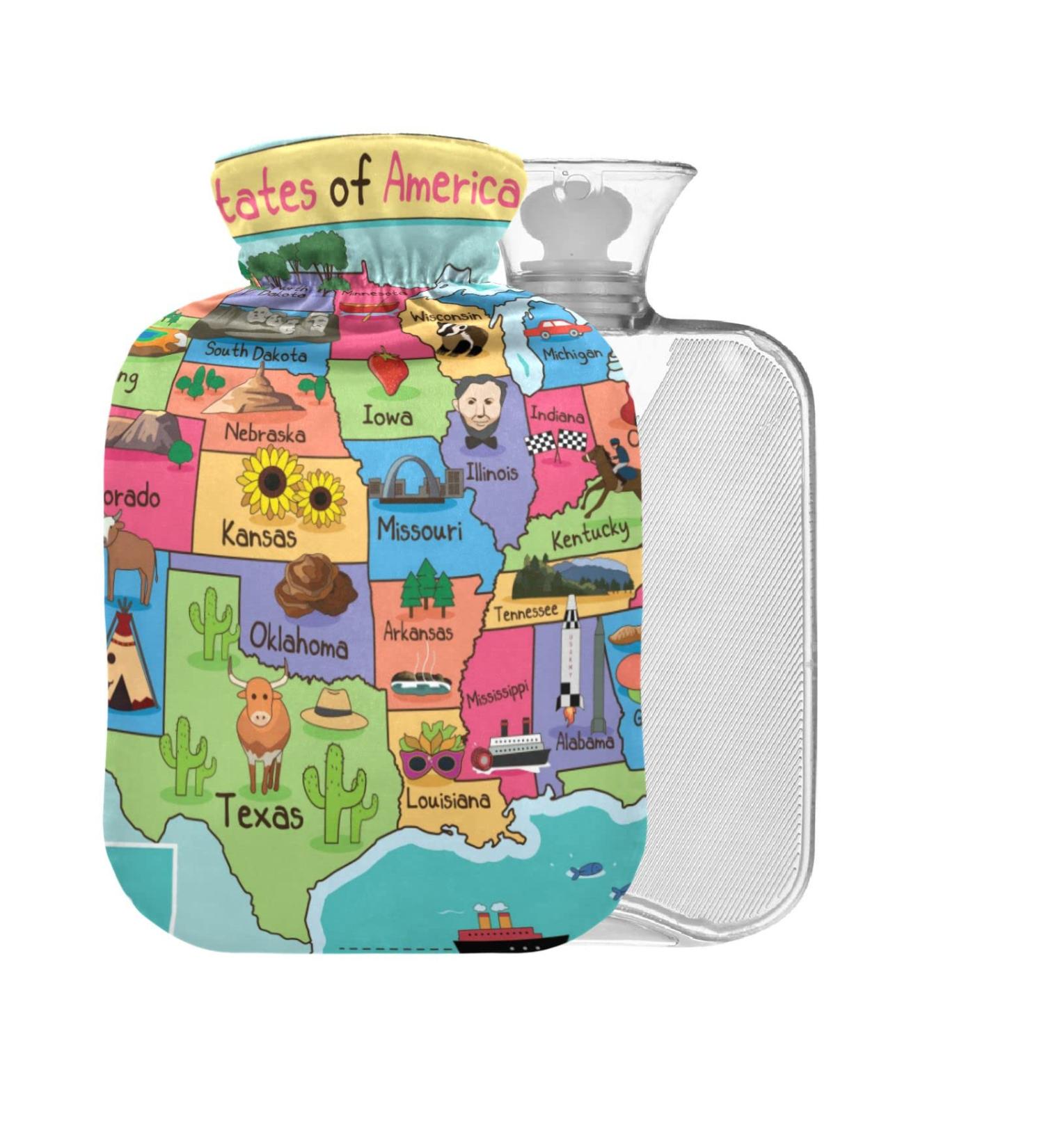 Hot Water Bottle with USA Map Cover - 1L Small Pain Relief Solution for Bed | Ideal for Comfort Without Hand & Feet - Buy Online on GoSupps.com