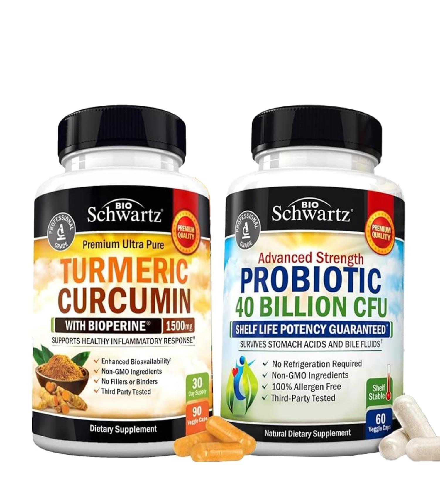 40 Billion CFU Daily Probiotic Supplement (1 Month Supply) Plus Turmeric Curcumin with Black Pepper Extract 1500mg Complex (1 Month Supply) - Buy Online on GoSupps.com