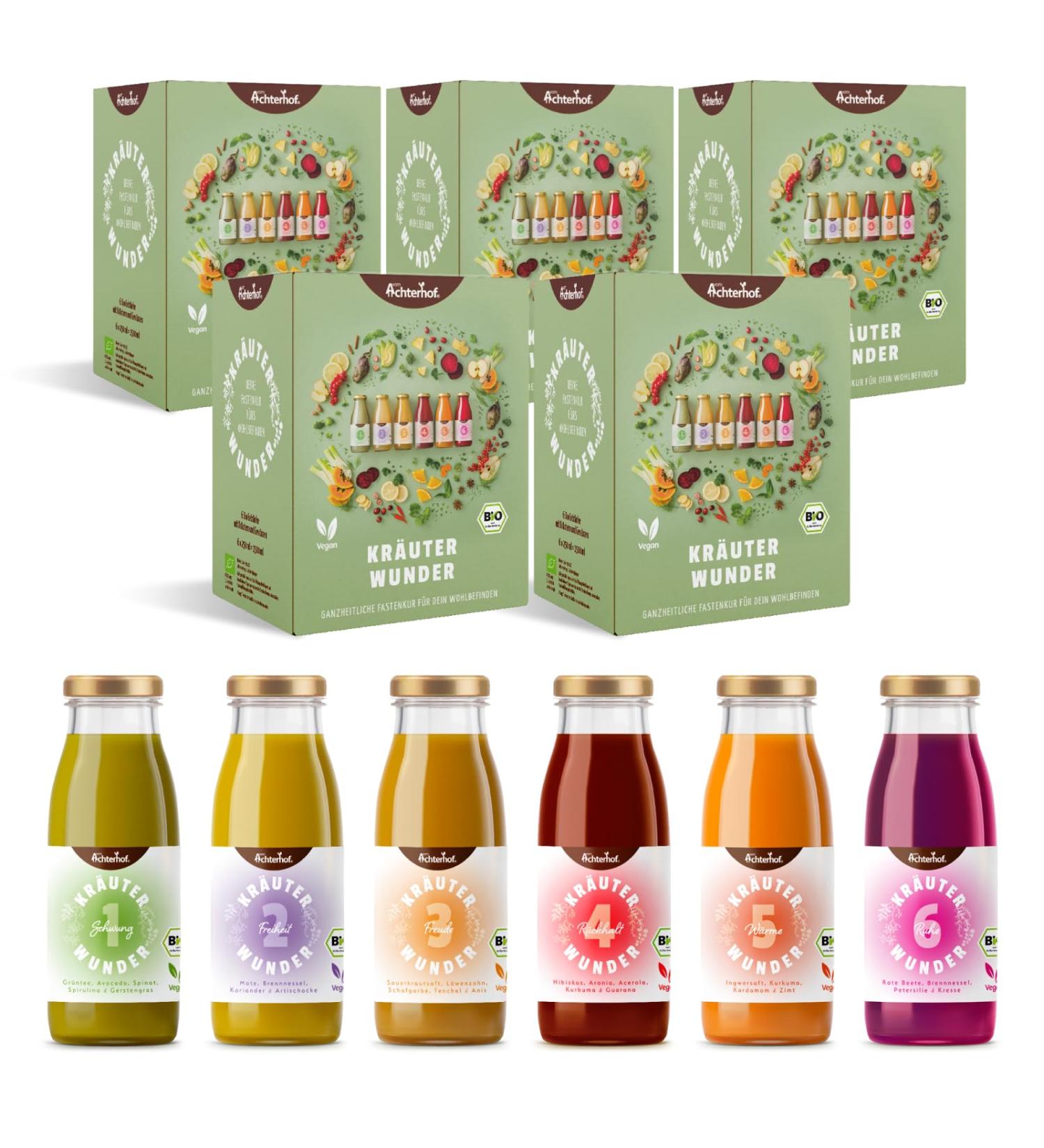 Herbal Miracle 5-Day Fasting Cure | Organic Quality | 5x6 Bottles | First Herbal Fasting Cure from Achterhof - Shop Now! - Buy Online on GoSupps.com