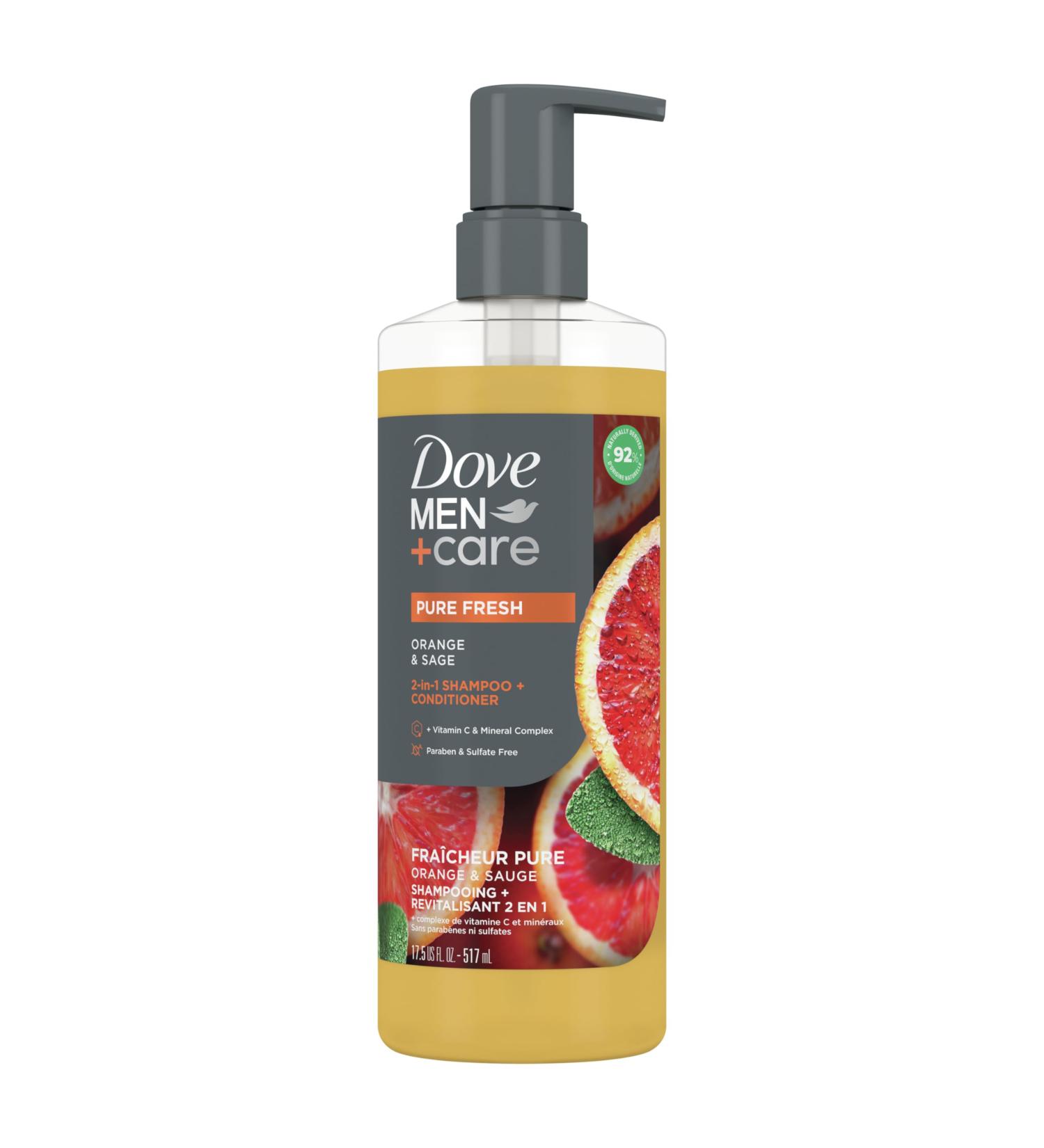 Dove Men+Care 2-in-1 Shampoo & Conditioner - Pure Fresh Orange & Sage - Strong Healthy Hair - Vitamin C & Mineral Complex - 17.5 oz - International Shipping - Buy Online on GoSupps.com