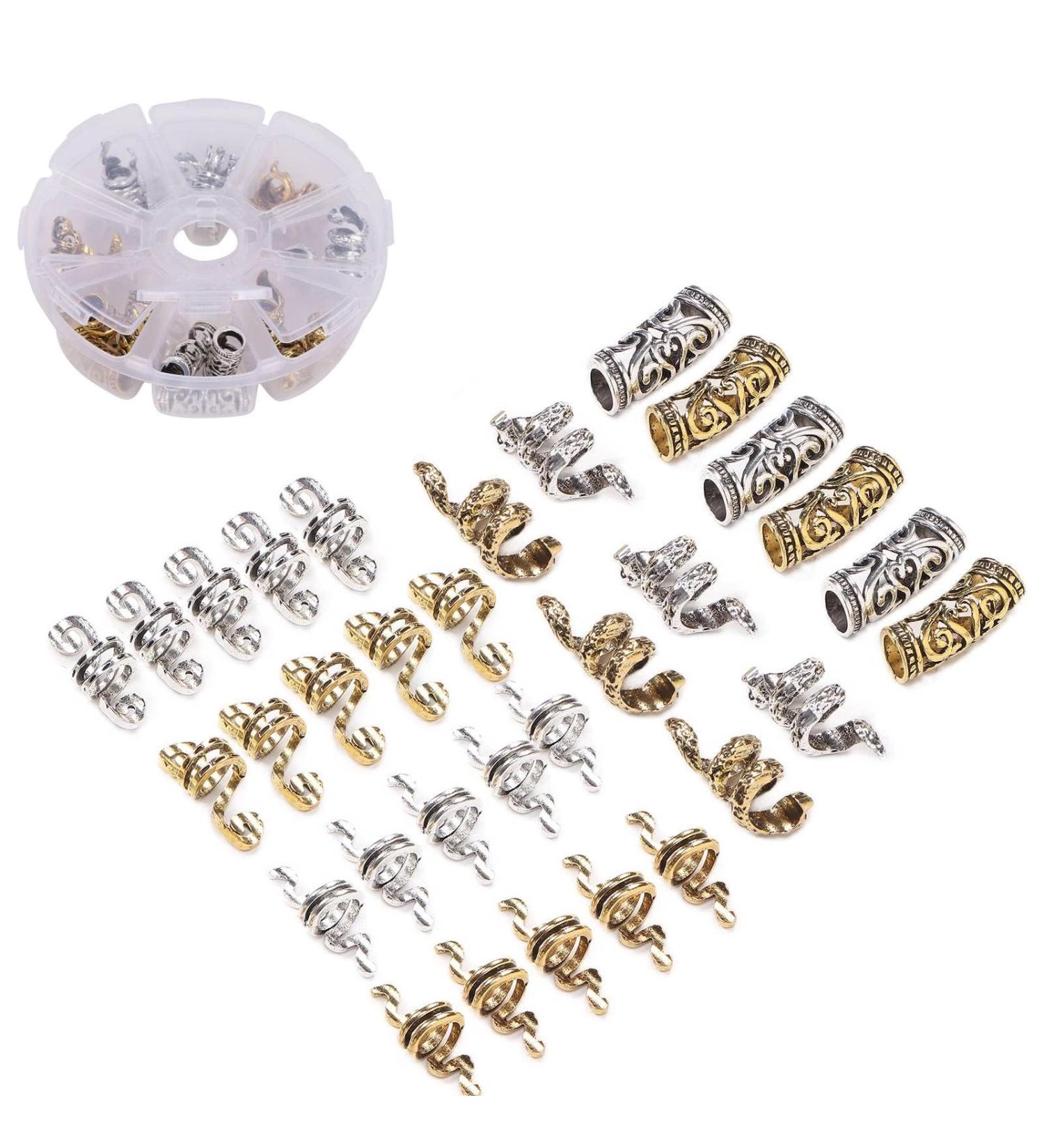 32 Pieces Viking Hair Pearls - Gold & Silver Hair Cuffs for Braid & Dreadlock Accessories | Perfect for Men Women Parties & Festivals - Buy Online on GoSupps.com