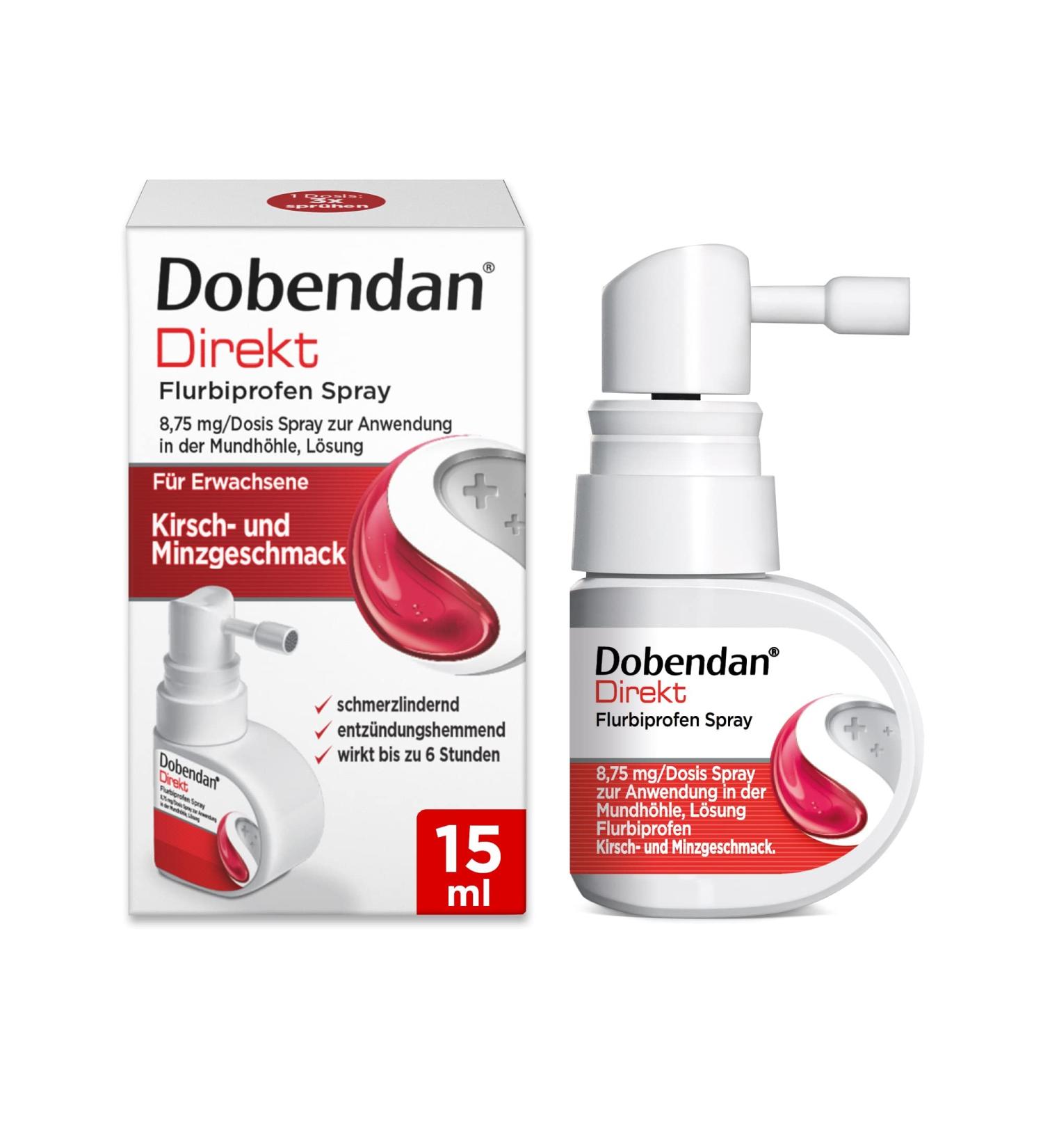 DOBENDAN Direct Spray for Sore Throats - Fast-Acting Cherry-Mint Solution 15 ml | International Shipping Available - Buy Online on GoSupps.com