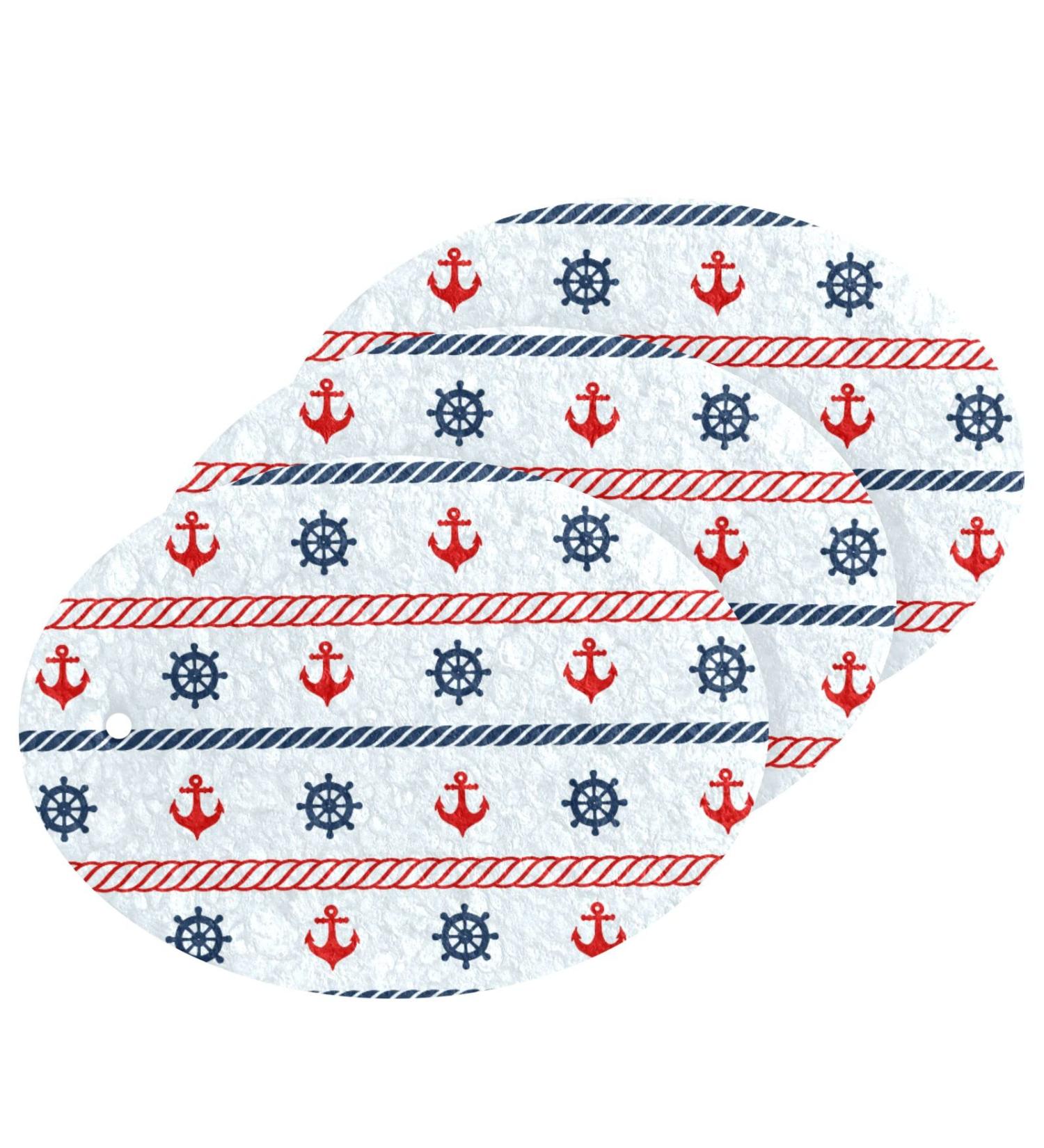 3-Pack Cleaning Kitchen Sponges Oval Anchor Stripes Kitchen Cellulose Dishwashing Wood Pulp Cotton - Buy Online on GoSupps.com