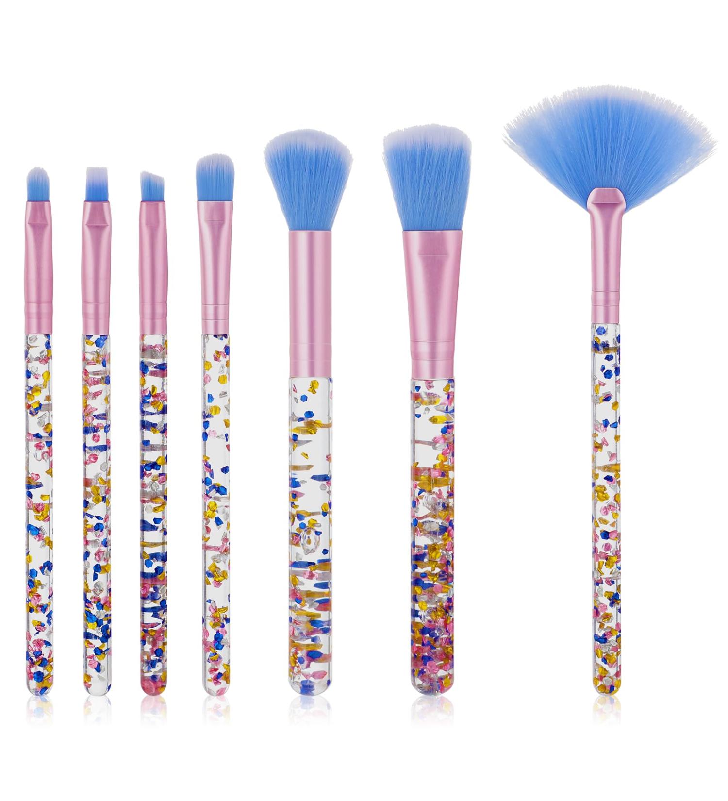 Buy 7 Pcs Crystal Glitter Makeup Brush Set - Cute Synthetic Brushes for Eyeshadow Blush Foundation & Lipstick - Perfect for All Skin Types (Blue) - International Shipping Available - Buy Online on GoSupps.com