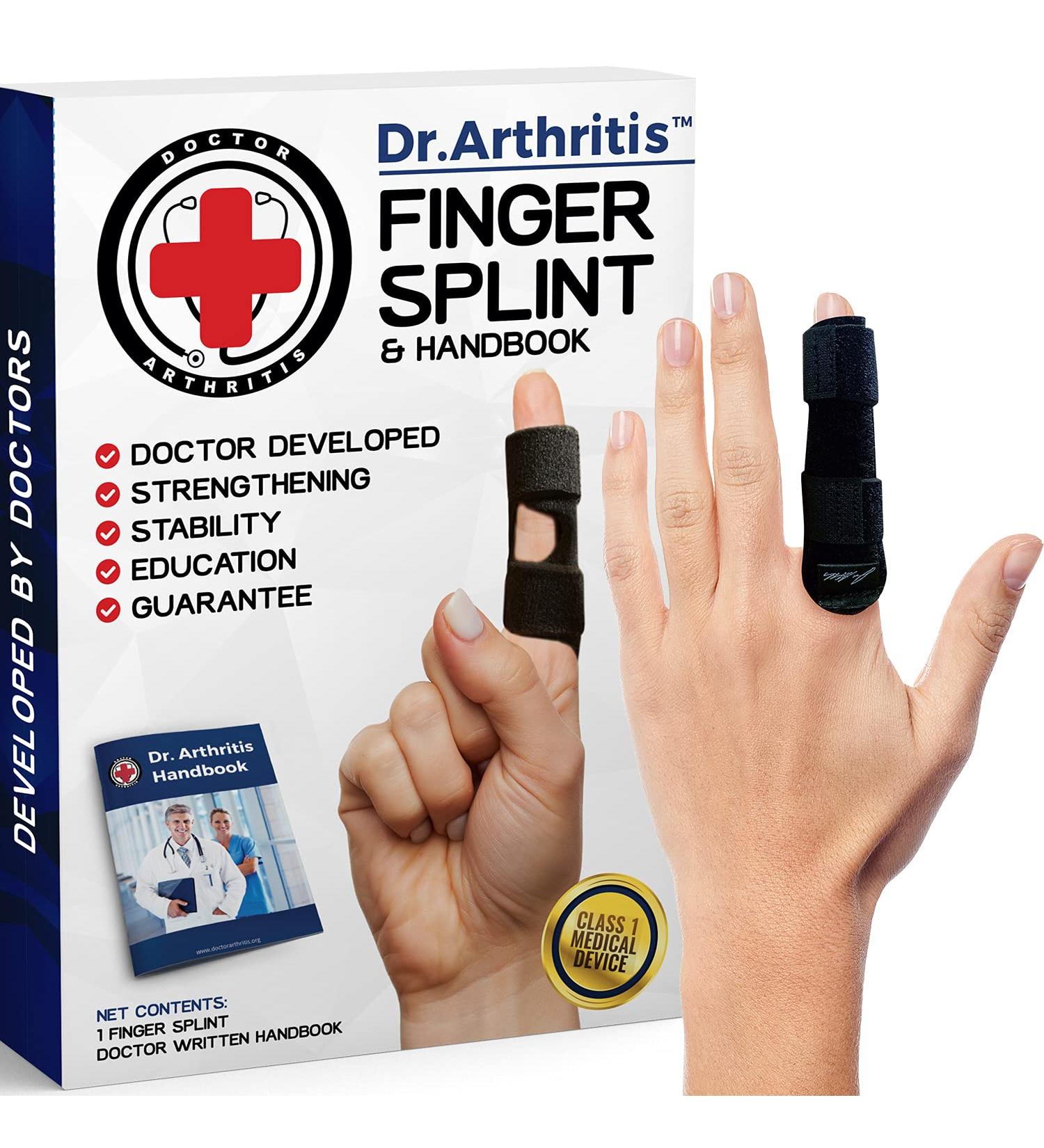 Dr. Arthritis Trigger Finger Splint - Doctor Developed Finger Brace for Index, Middle, Ring & Pinky Finger - Padded Splint for Straightening - Black, S/M - Buy Online on GoSupps.com