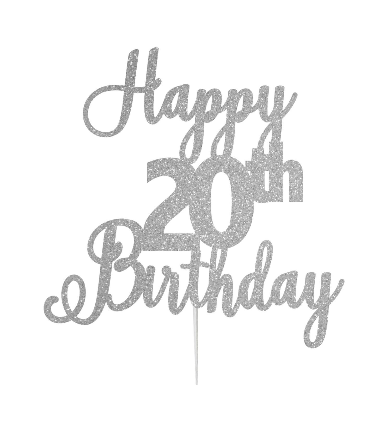 LissieLou Happy 20th Birthday Cake Topper in Pretty Glitter Card Made in the UK - Silver - Buy Online on GoSupps.com