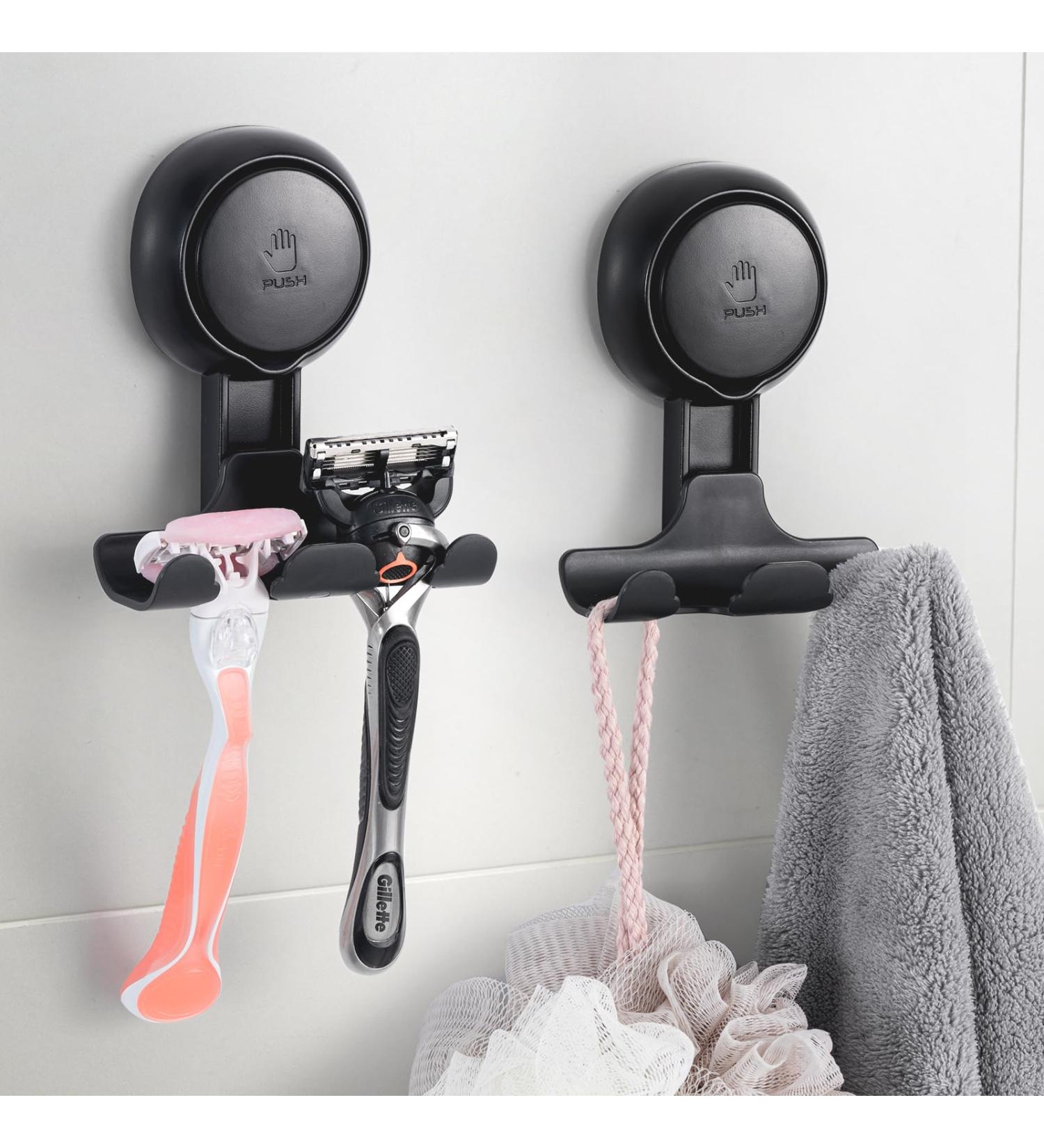 LEVERLOC Suction Cup Shower Razor Holder Shower Razor Hooks for Bathroom 2 Pack Black Black Suction Razor Holder - Buy Online on GoSupps.com