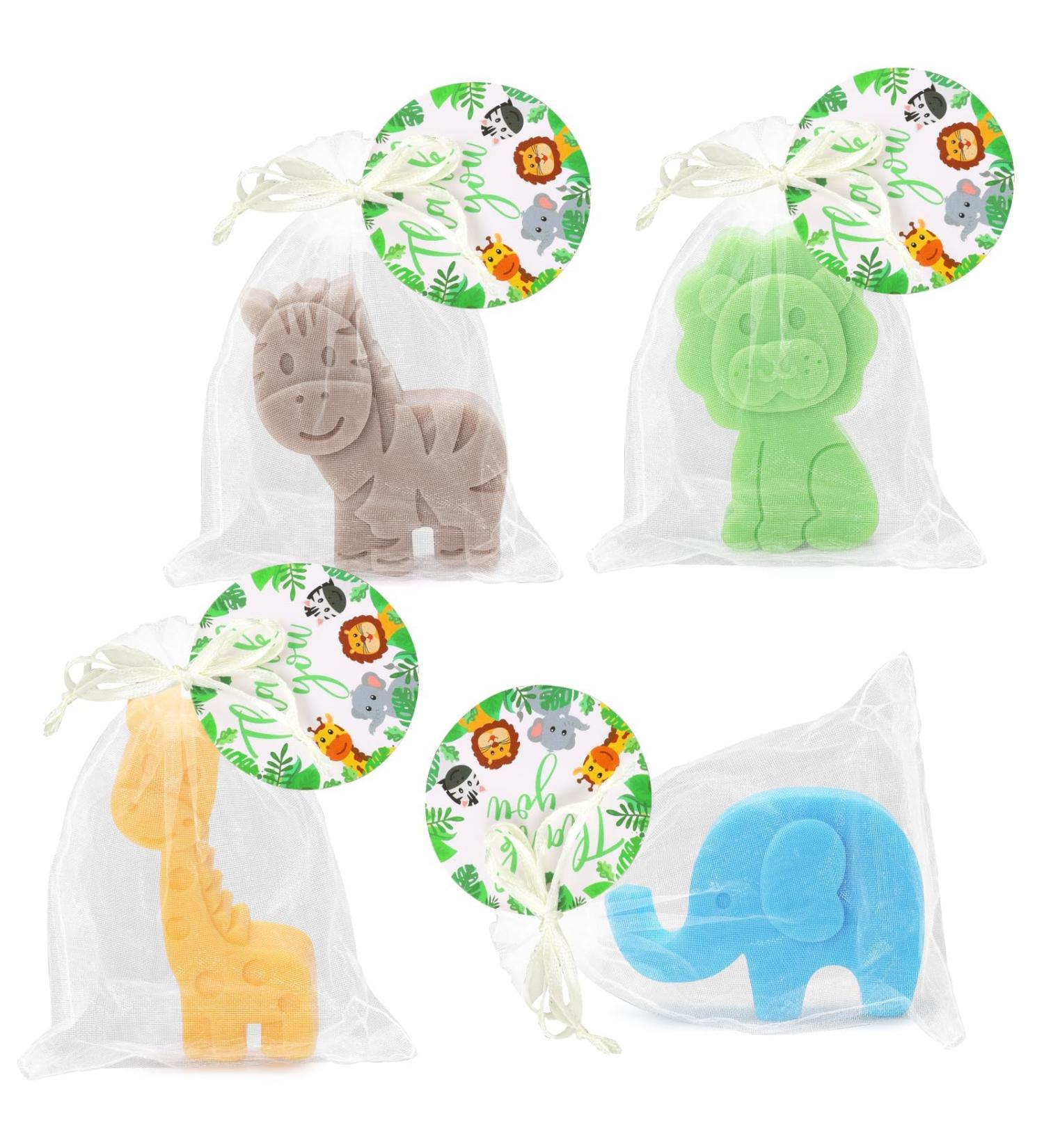 Woodland Baby Shower Soaps Favors Set - 4 Jungle Animal Shape Mini Soaps with Bags & Thank You Card | Perfect Kids Birthday Party Decor & Gifts - Buy Online on GoSupps.com