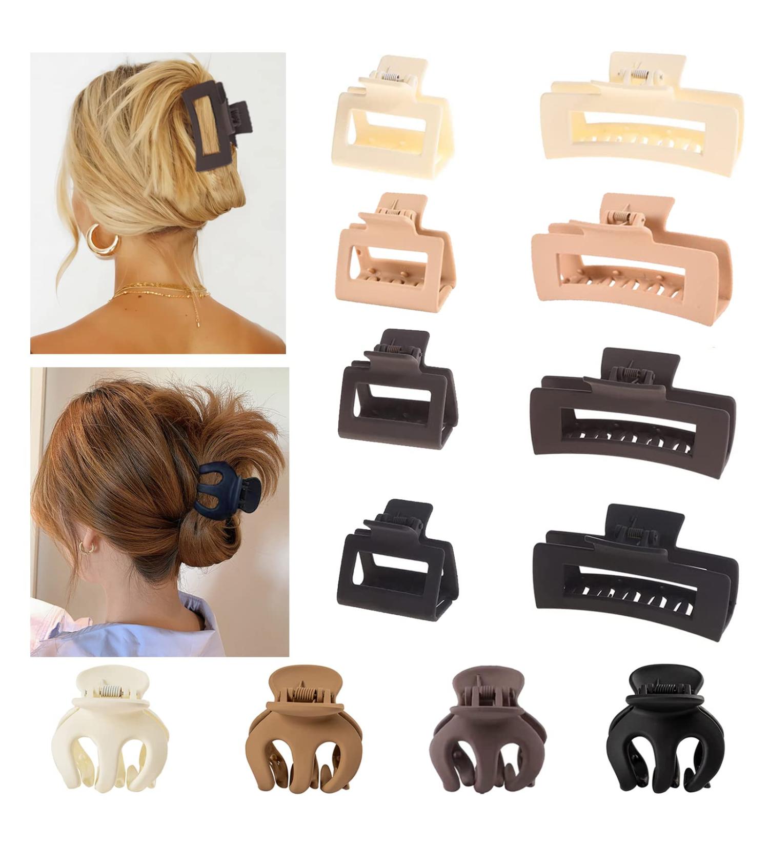 12 Pack Neutral Rectangular and Octopus Hair Clips for Women & Girls - Strong Hold Matte Claw Hair Clips for Thick & Thin Hair - Buy Online on GoSupps.com
