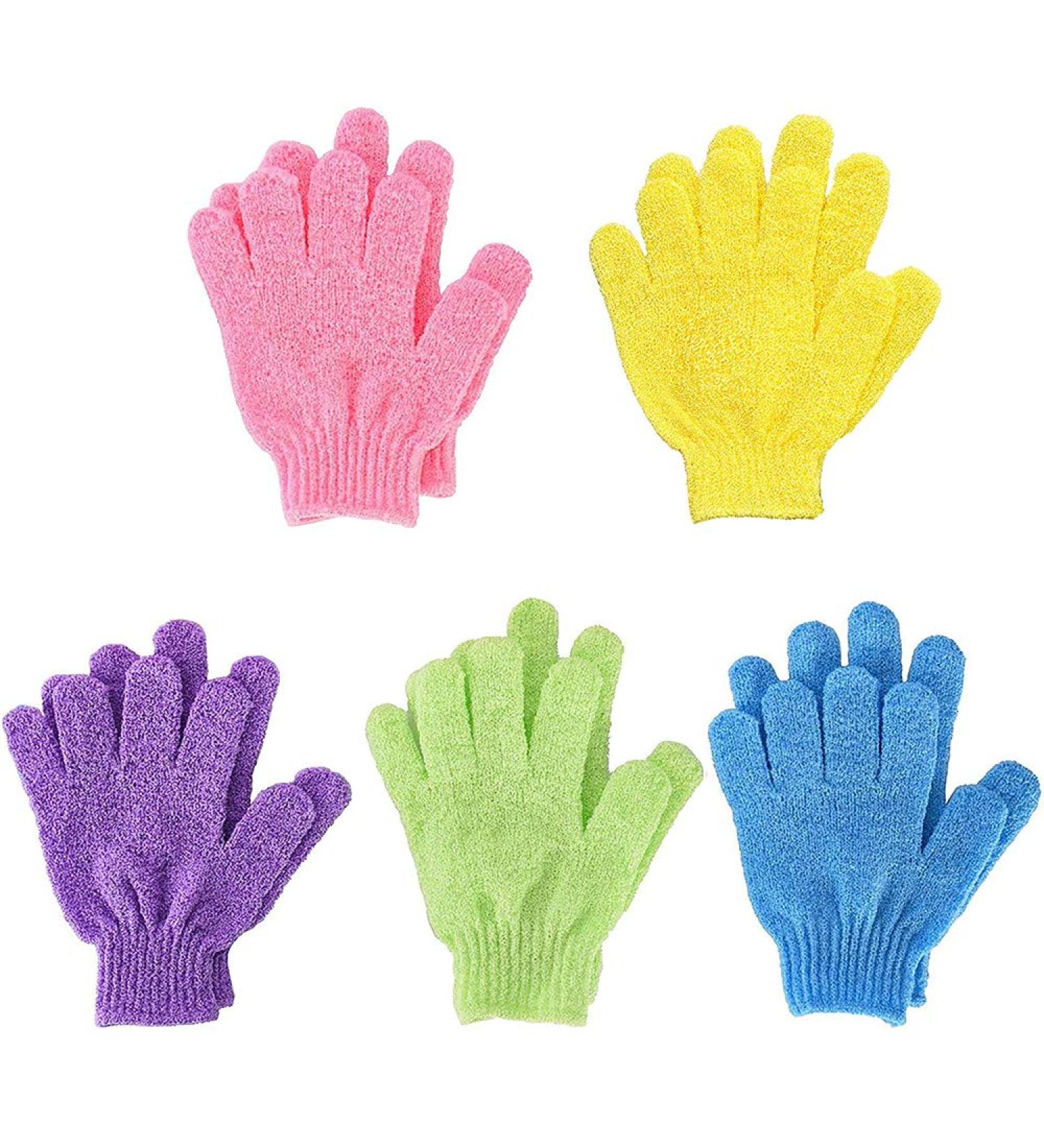 NV Wang Double-Sided Shower Gloves - 5 Pairs Nylon Peeling Body Scrubbing Gloves for Men & Women | 5 Color Options - Perfect for Exfoliating & Bathing - Buy Online on GoSupps.com