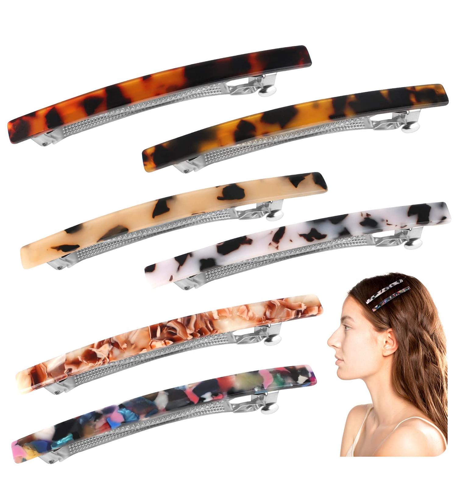 6 Pcs Automatic Acetate French Hair Clips - Rectangular Acrylic Ponytail Holders for Medium & Thick Hair - Buy Online on GoSupps.com