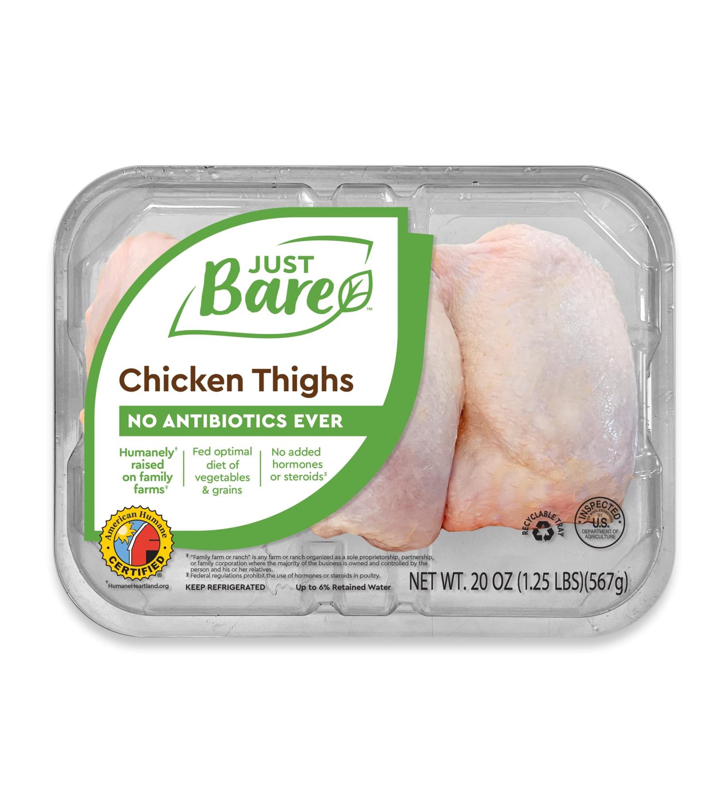 Just Bare Natural Fresh Chicken Thighs | Antibiotic-Free | Bone-In | 1.25 LB - Buy Online on GoSupps.com