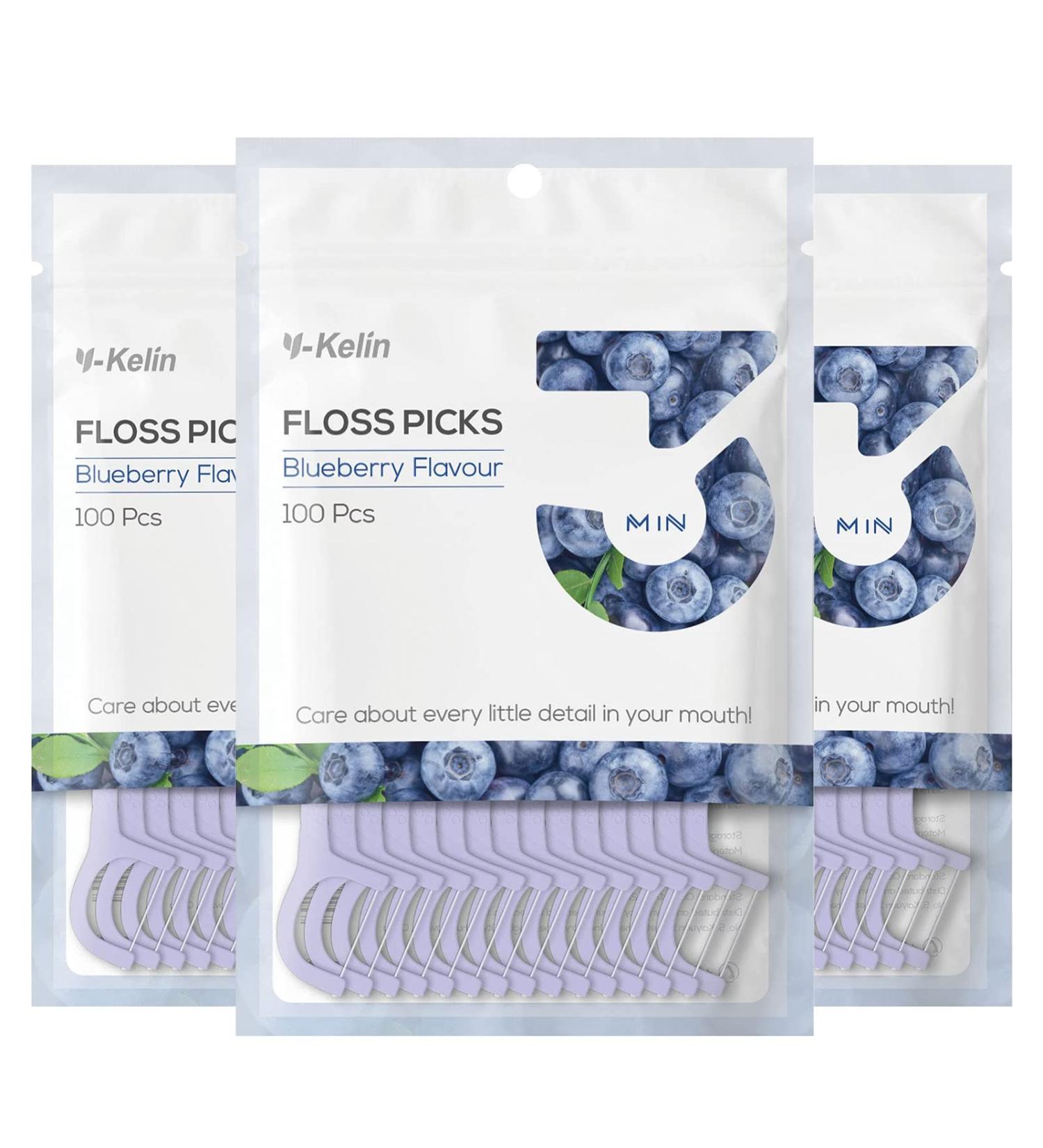 Y-Kelin Blueberry Dental Floss Picks - 100 Pcs Teeth Cleaning Sticks - Pack of 1 (Blueberry 300 Count) - Buy Online on GoSupps.com