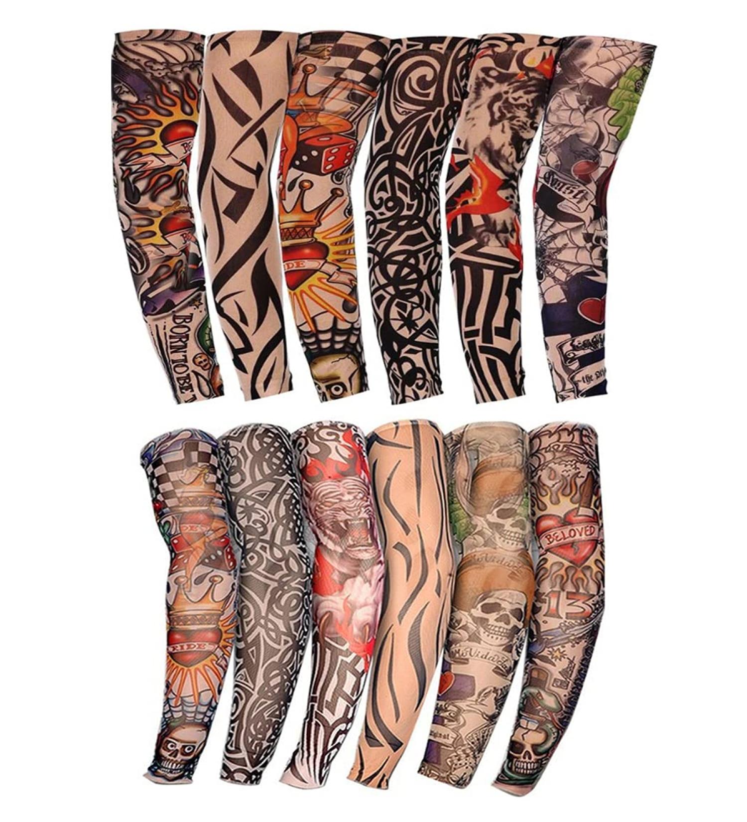 Kirozanny 12pcs Art Fake Temporary Tattoo Sun Protection Compression Arm Sleeves - Random Color - Buy Online on GoSupps.com