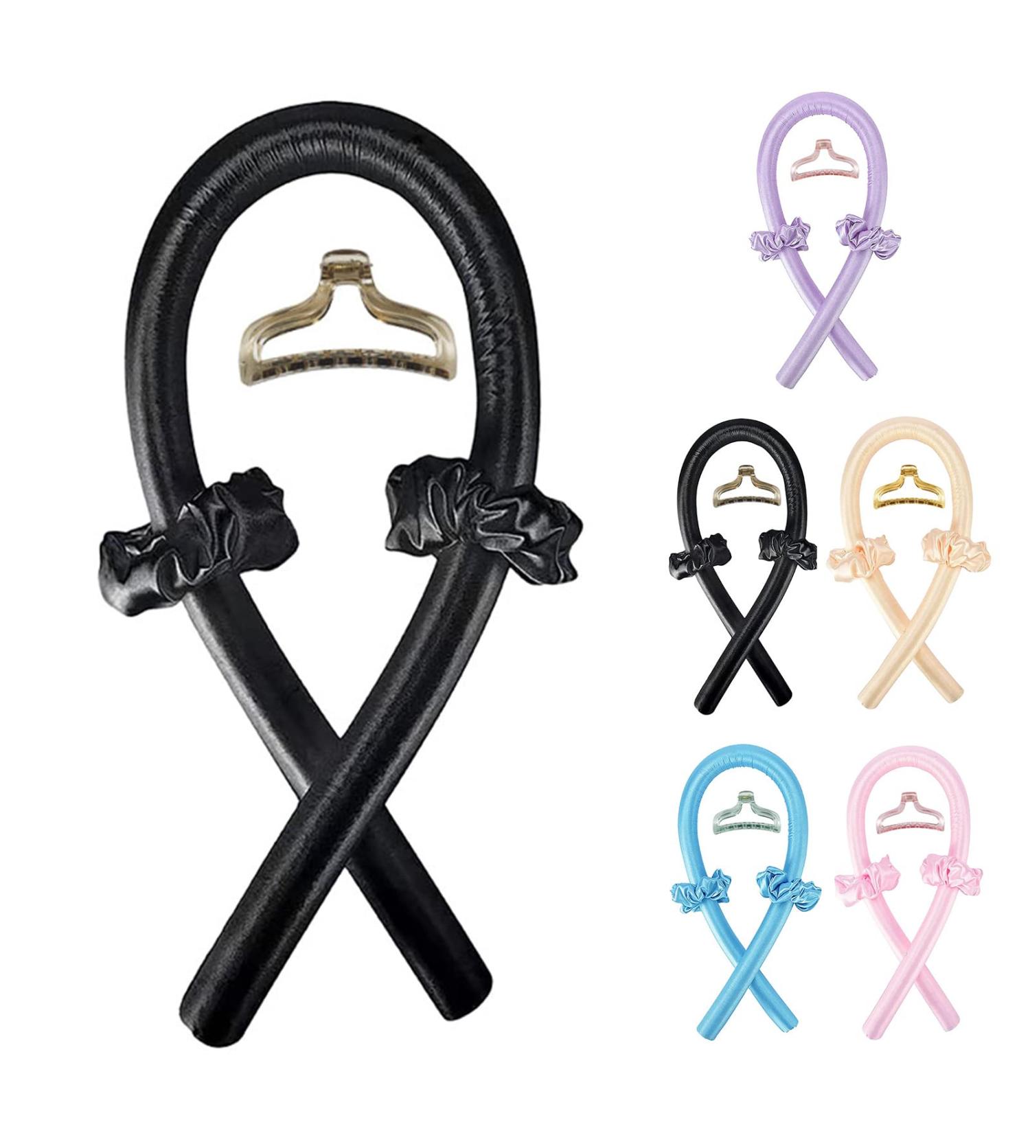 Satin Heatless Curlers Headband for No Heat Curls - Black Silk Curling Set for Long, Short, Medium Hair - Includes Hairpin and Scrunchies for DIY Hairstyles - Buy Online on GoSupps.com