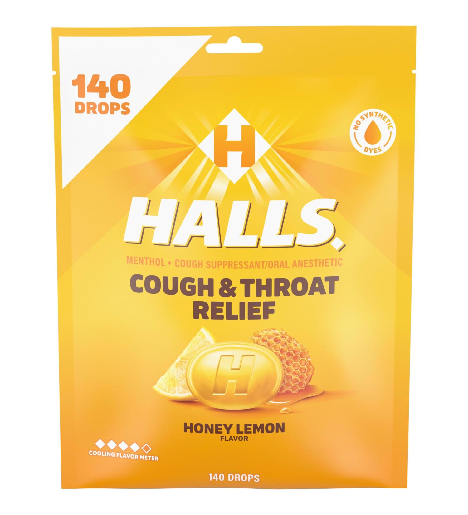 Halls Cough and Throat Relief Honey Lemon Cough Drops Bulk Pack 140 Drops 140 Count (Pack of 1) - Buy Online on GoSupps.com
