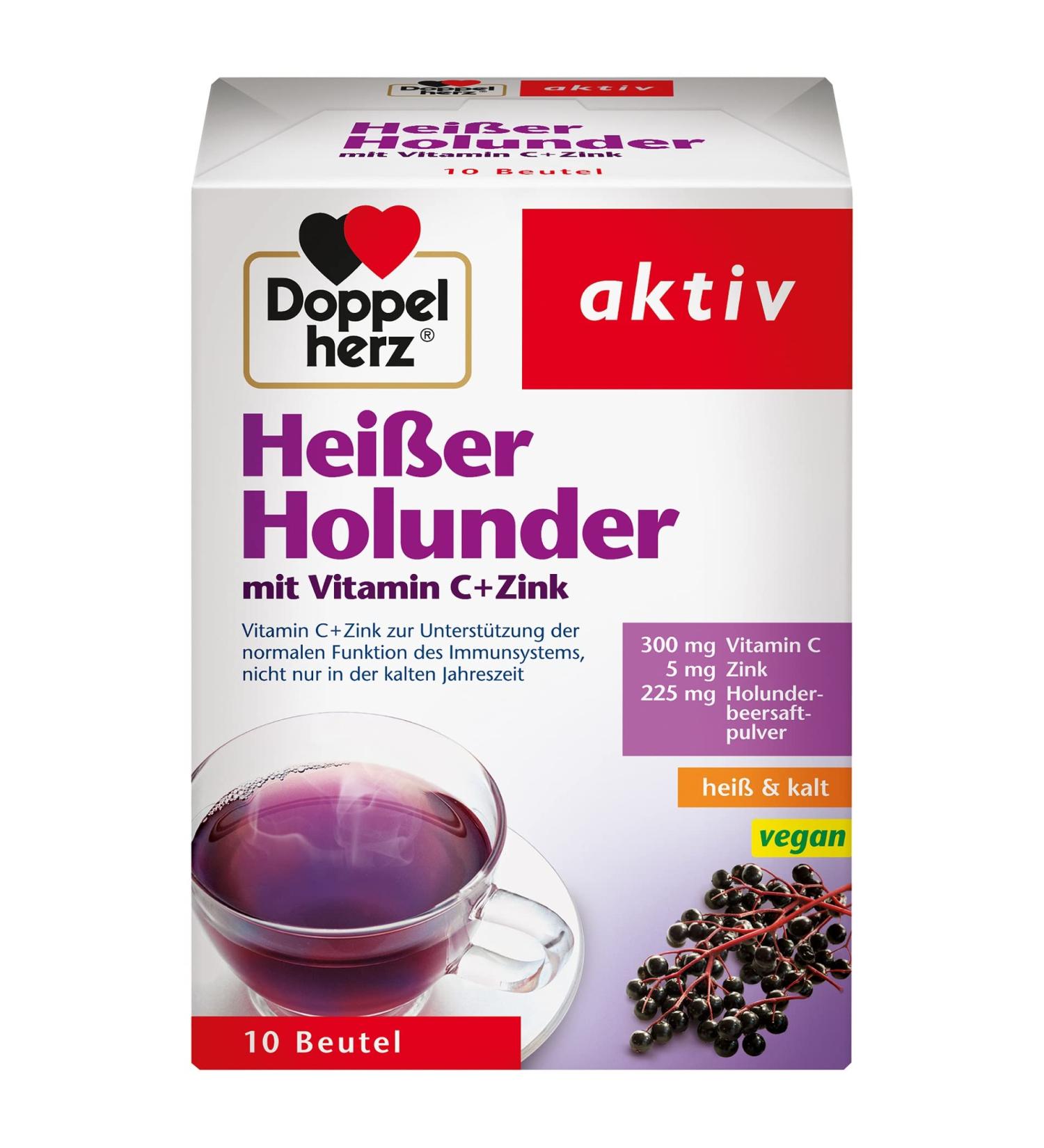 Doppelherz Hot Elderberry with Vitamin C & Zinc - 10 Bags for Immunity Boost - International Shipping - Buy Online on GoSupps.com