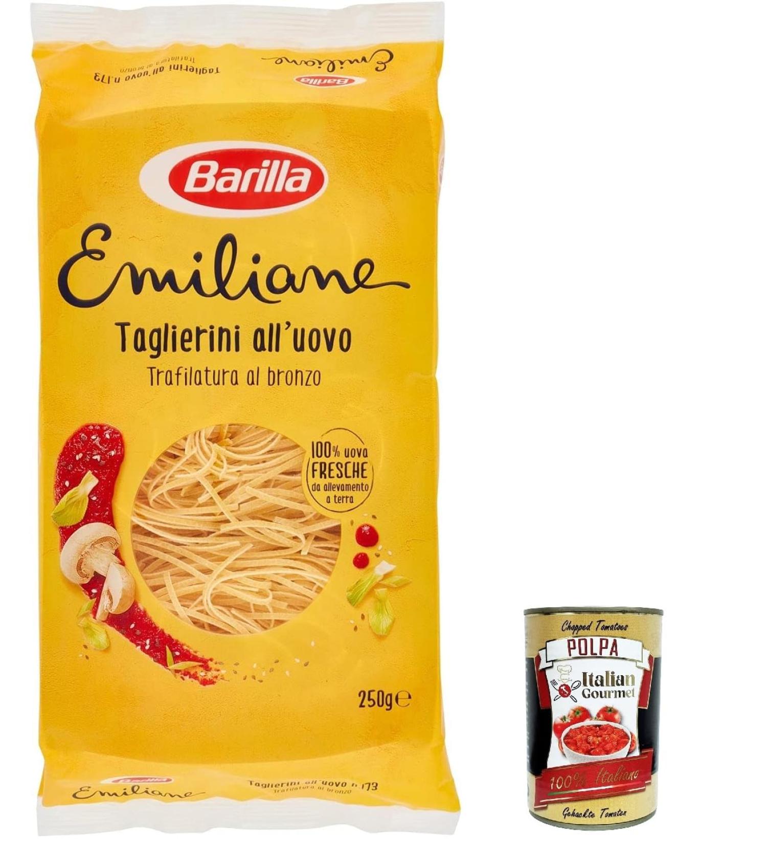 Italian Gourmet E.R. Barilla Egg Pasta Le Emiliane Taglierini Egg Pasta 250g + Italian Polpa Gourmet 400g Set of 3 - Buy Online on GoSupps.com