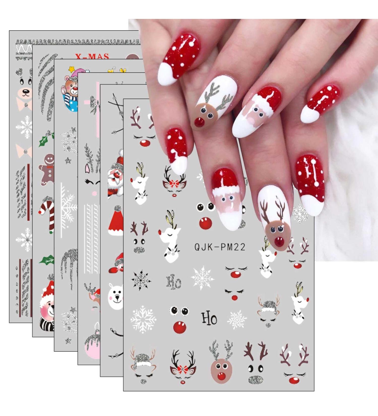 JMEOWIO 10 Sheets Glitter Christmas Nail Art Stickers Decals Self-Adhesive Snowflake Winter Holiday Cute Deer Nail Supplies Nail Art Design Decoration Accessories - Buy Online on GoSupps.com