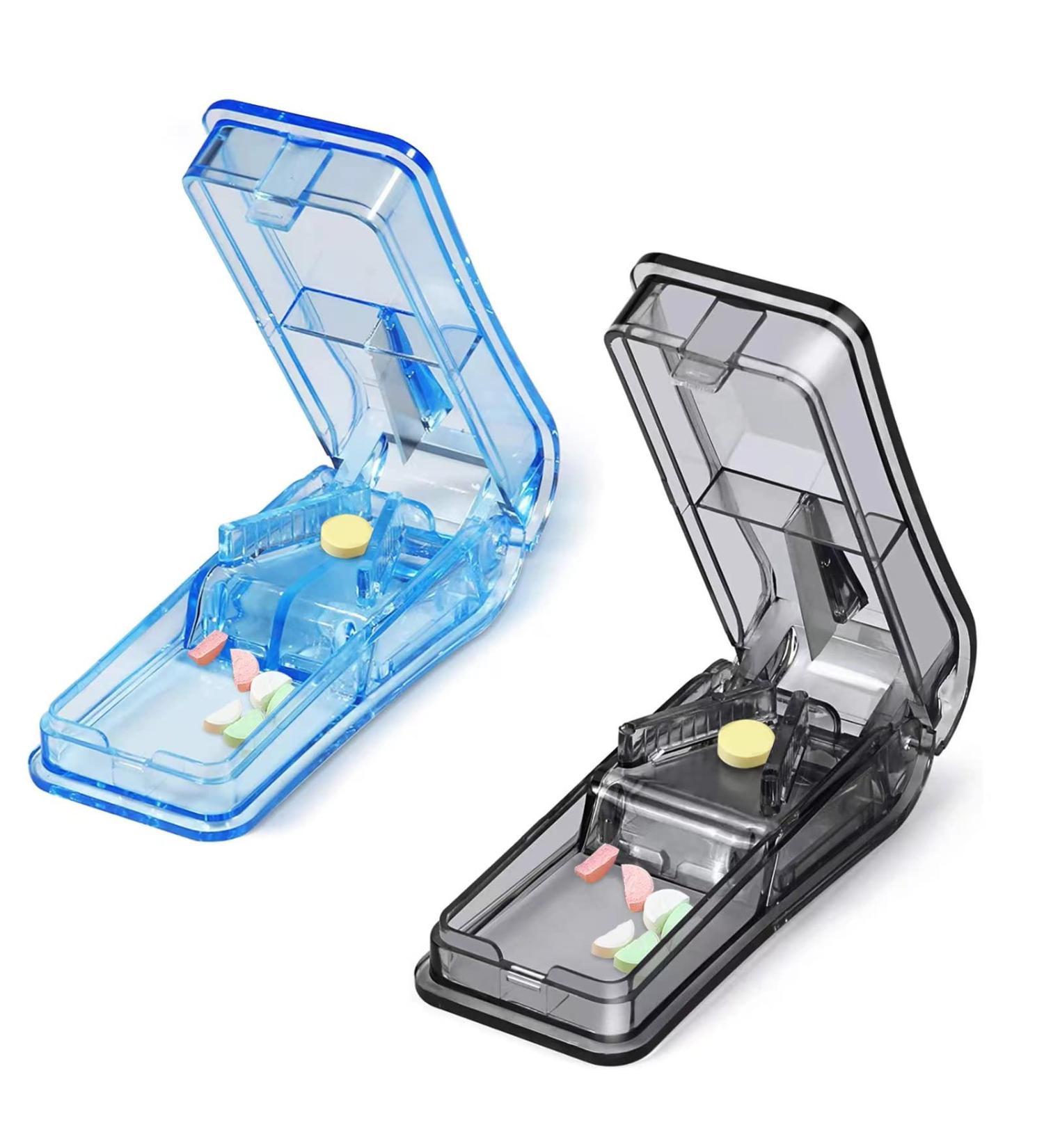 Pill Cutter 2-in-1 Portable Splitter with Blade & Storage - Grey + Blue - Buy Online on GoSupps.com