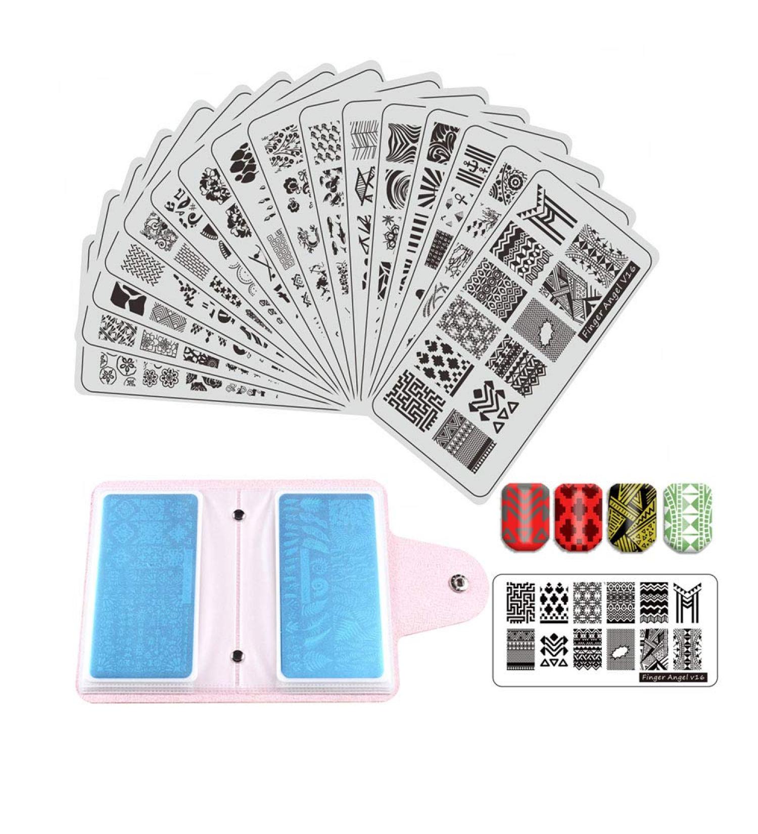 FingerAngel 21Pcs Nail Stamp Plate Set - Flowers Leaves Design Stamping Nail Art Kit with Stamper, Scraper, and Case - Buy Online on GoSupps.com