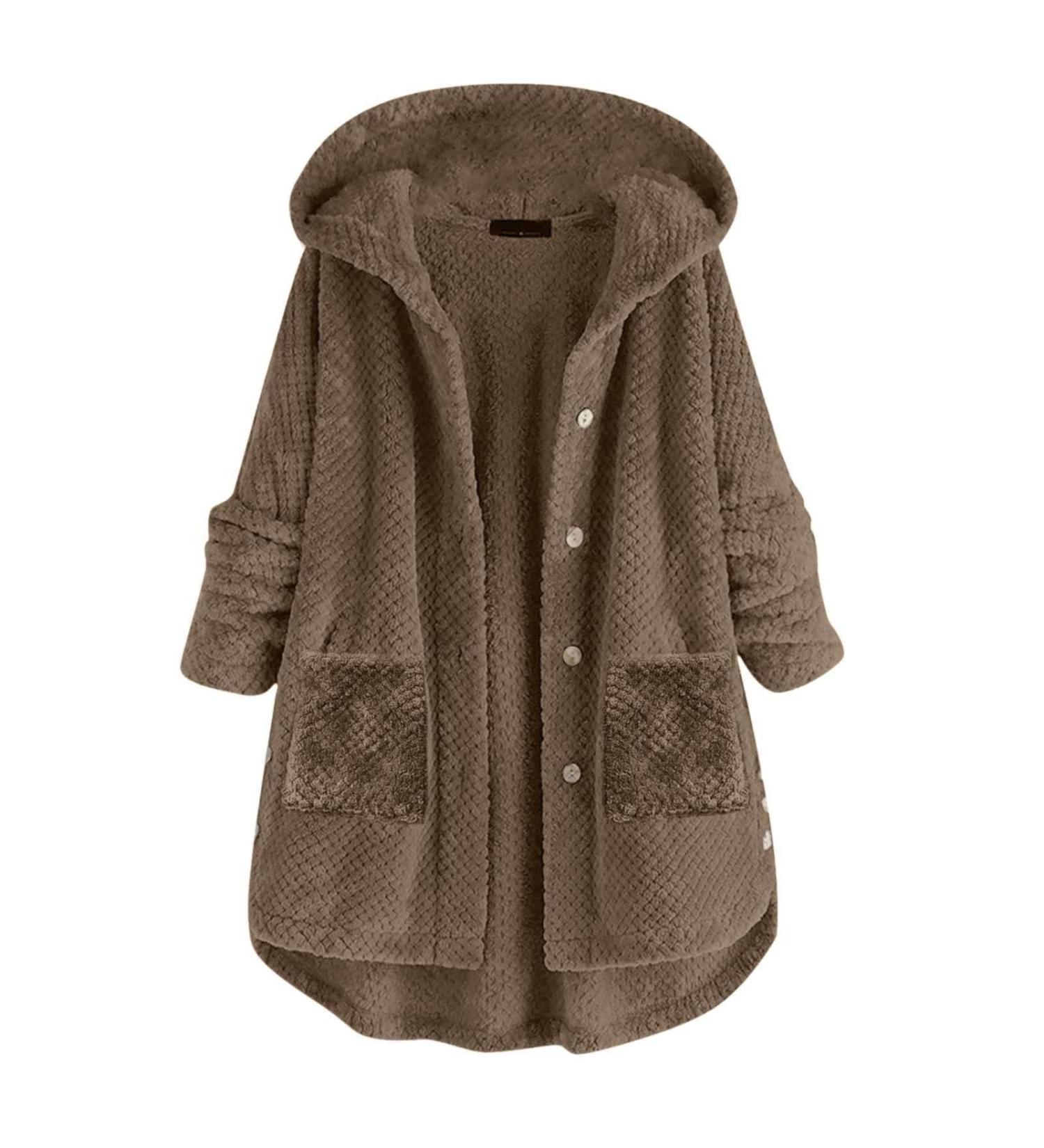 Hanxiulin Womens Fleece Jacket - Plush Cuddle Winter Parka Reversible Hooded Sweat Jacket in Coffee - Buy Online on GoSupps.com