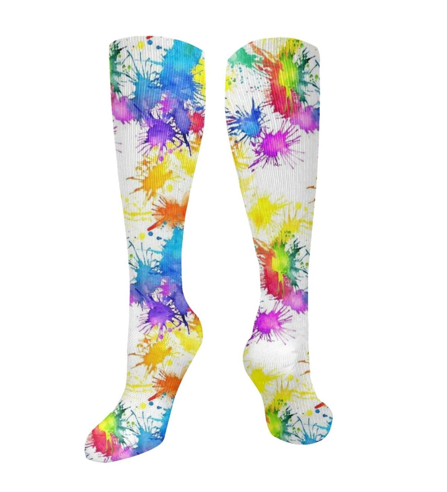 Rainbow Paint Splash Tie Dye Compression Socks for Men & Women - 15-20 mmHg | Perfect Support for Running & Cycling - Buy Online on GoSupps.com