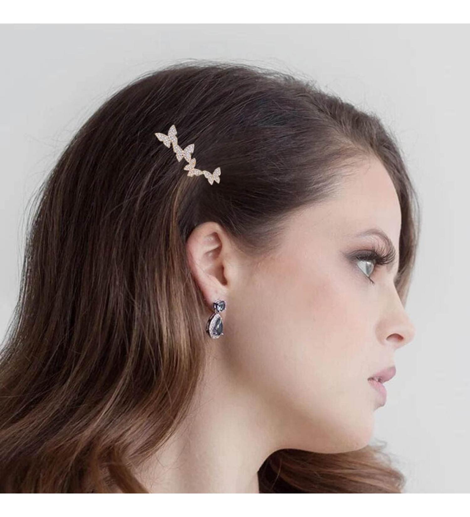 Aneneiceera Crystal Butterfly Hair Clip Gold Hair Barrette One word Clip Rhinestones Hair Pin Headpieces Decorative Hair Pins Headwear Bride Hair Accessories for Women and Girls (Gold) - Buy Online on GoSupps.com