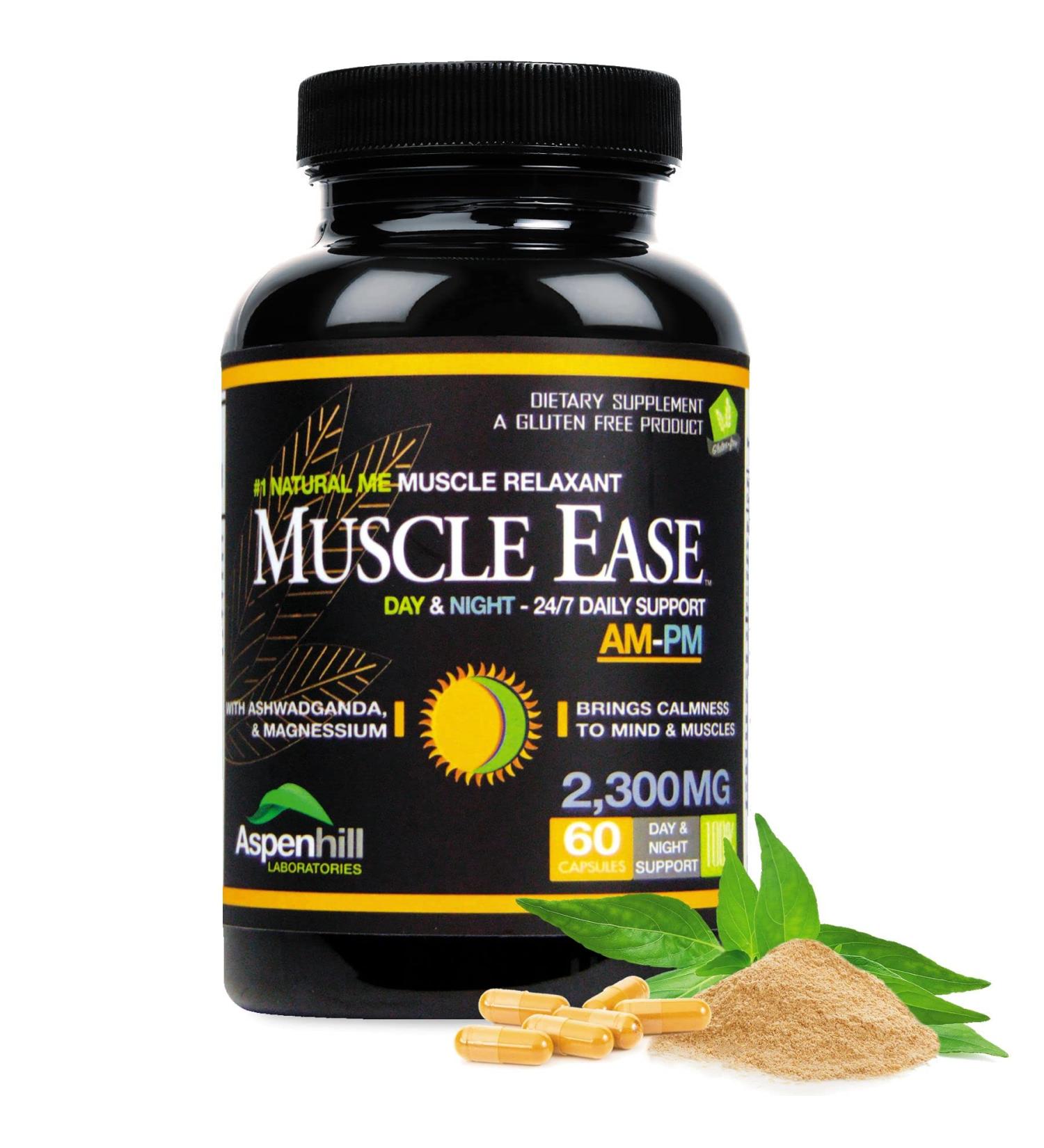 Large 2-Pack Muscle Ease 24/7 Natural Relaxant Magnesium Glycinate - 300mg Maximum Strength - Gluten Free - 60 Capsules - Buy Online on GoSupps.com