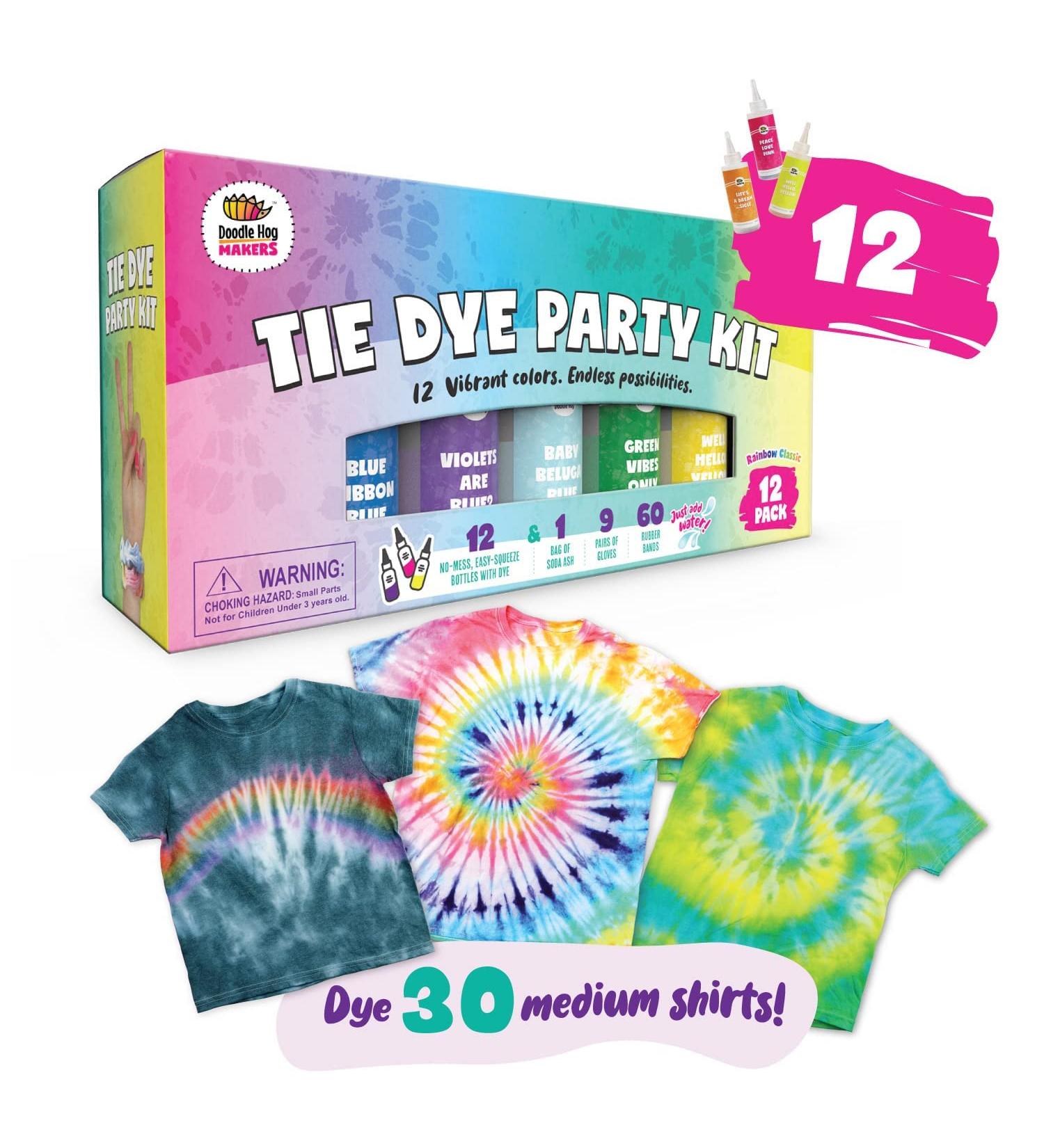 Tie Dye Kit for Kids & Adults - 12 Large Bottles with Powder, Soda Ash & Gloves - Non-Toxic Tyedyedye - DIY Decorating Dye for Clothes - Buy Online on GoSupps.com