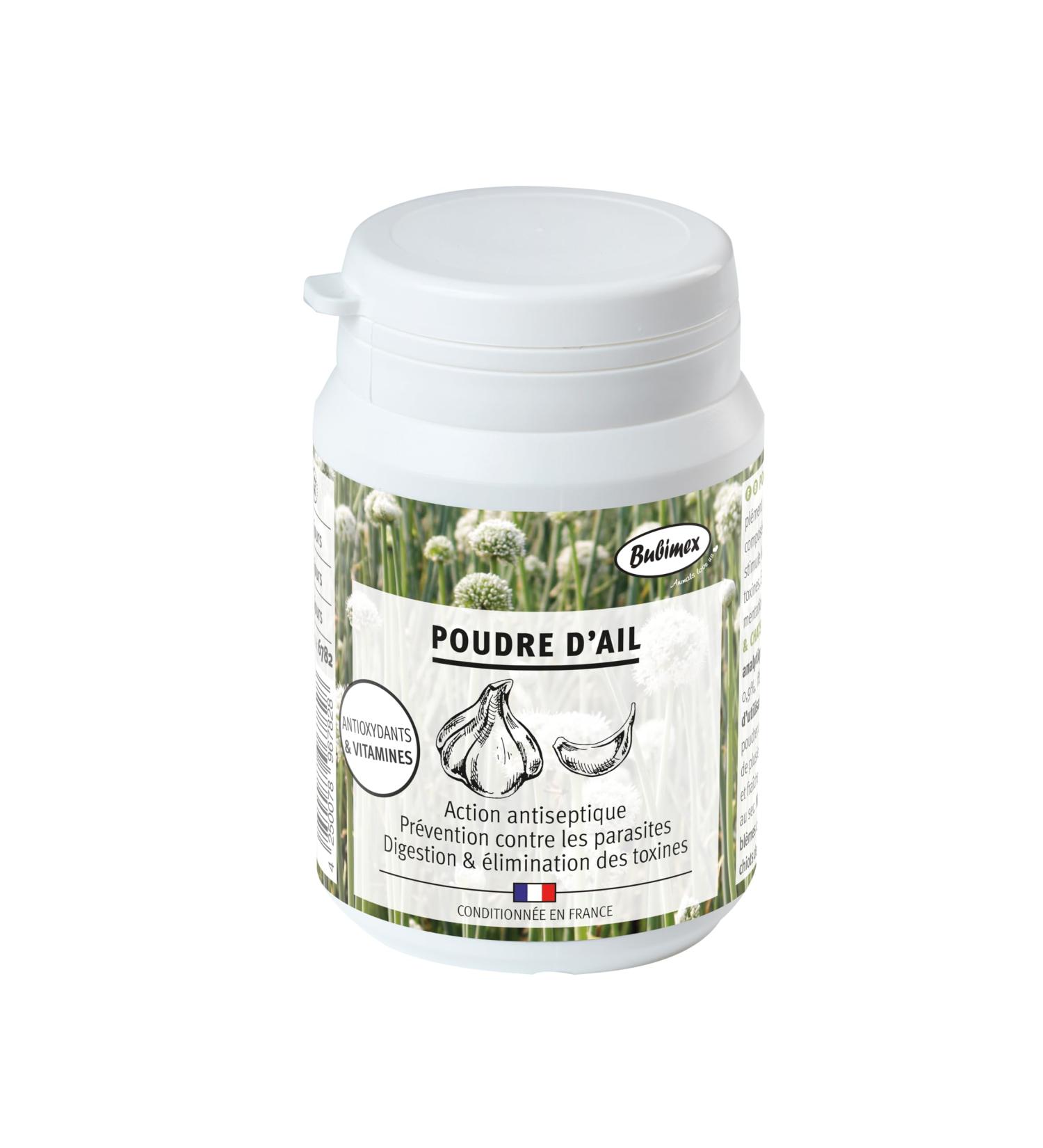 Bubimex - Garlic Powder - 100% Natural Food Supplement for Dogs and Cats - Rich in Antioxidants - Antiseptic Anti-parasitic Digestion and Elimination of Toxins - 60g