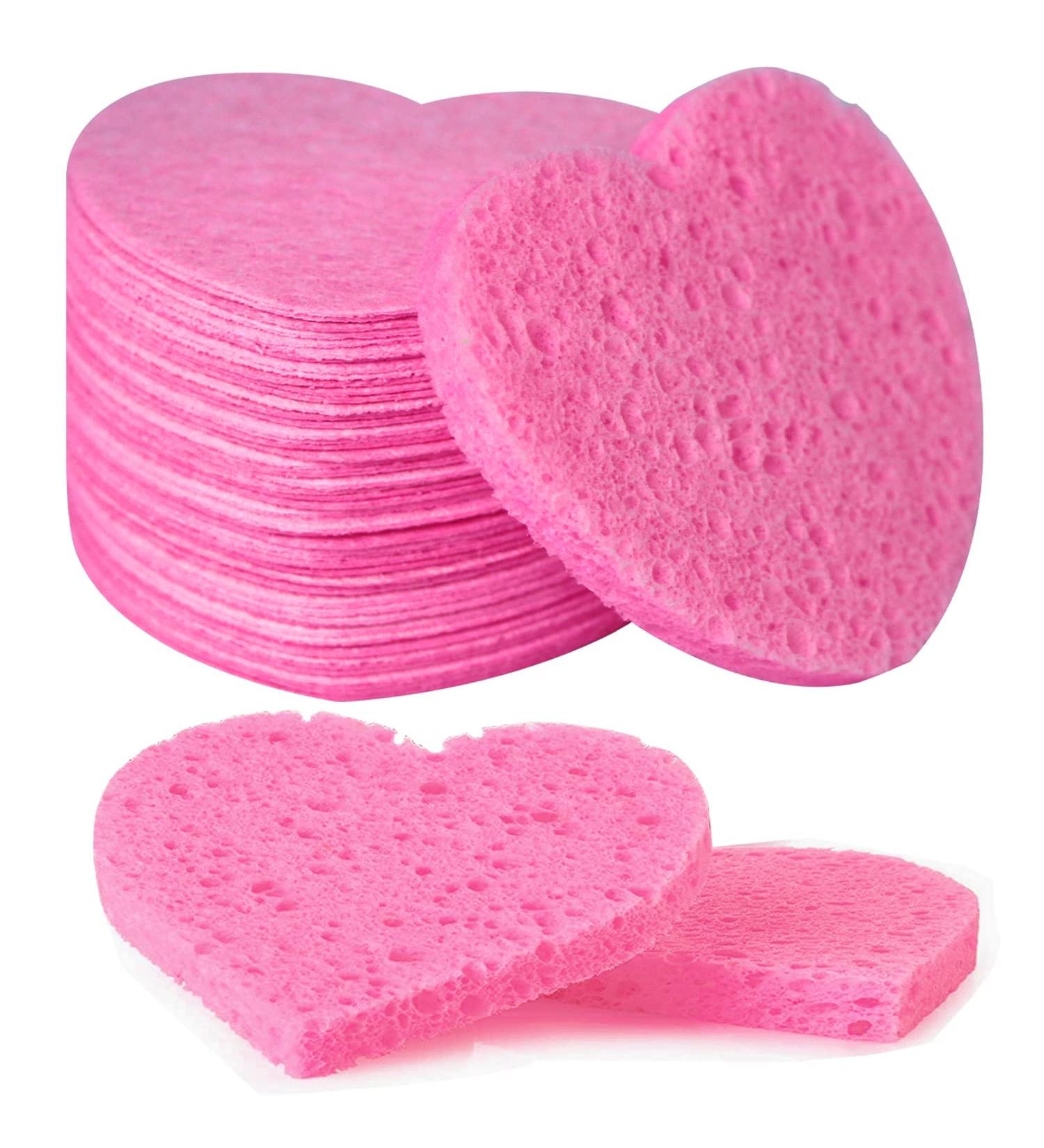 Natural Cellulose Heart-Shaped Facial Sponges for Cleansing and Exfoliating - 50 Count Pink Pack - Buy Online on GoSupps.com