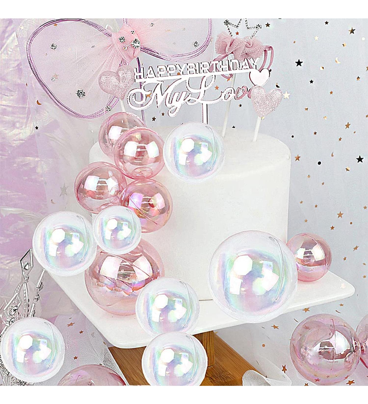Bubble Balls Cupcake Toppers Set - 16Pcs Pink Cake Insert Toppers for Wedding, Anniversary, Mother's Day, Birthday Party Decorations - Buy Online on GoSupps.com