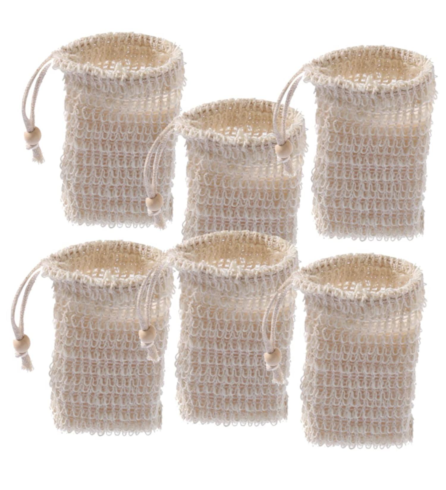 BELLIFFY 6pcs Soap Bag Bar Soap Exfoliating Soap Saver Soap Accessory Bubble Net Soap Net Cotton Linen Beige - Buy Online on GoSupps.com