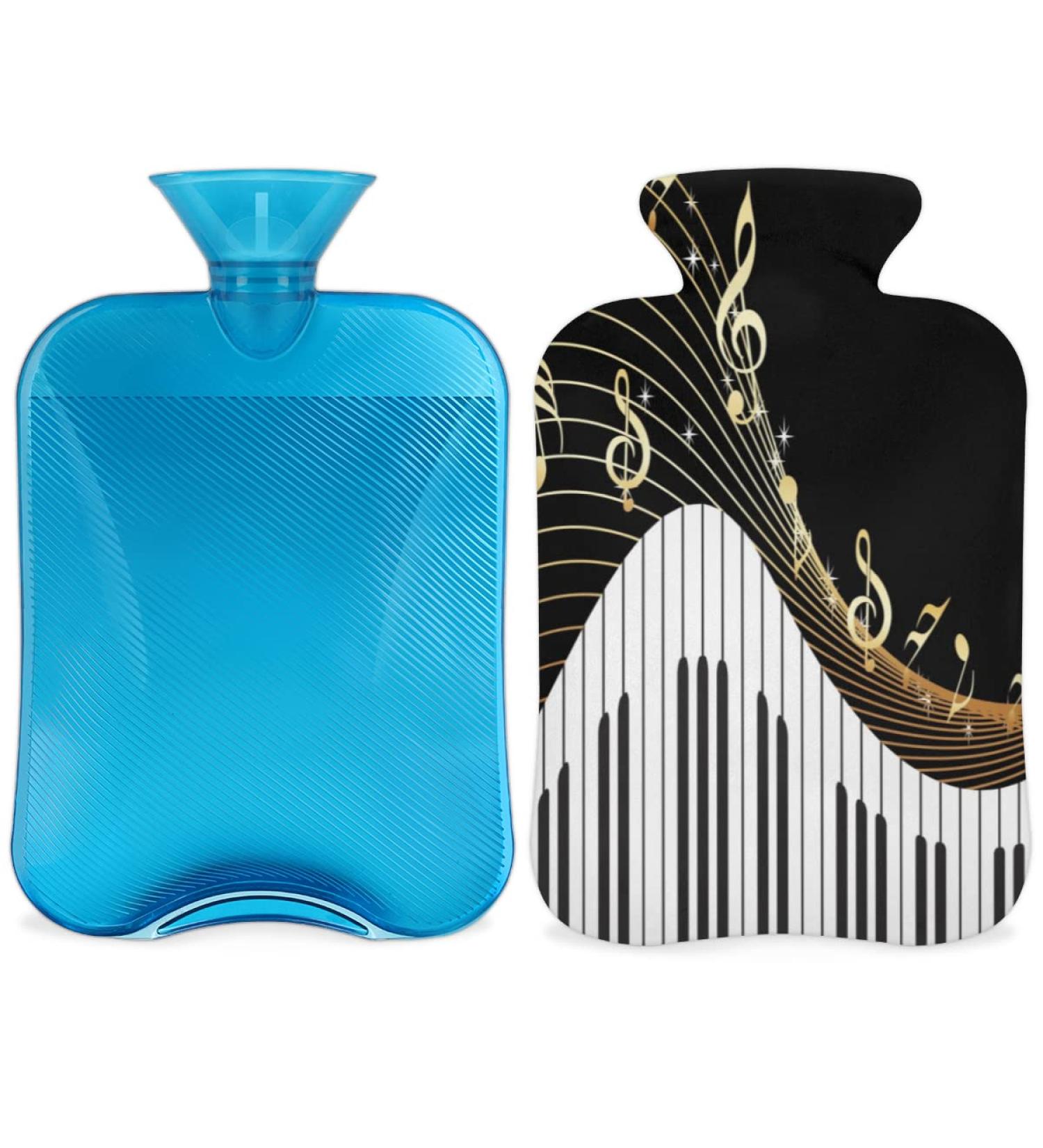 Piano Keyboard Heat Bottle | 2L Hot Water Bottle with Fluffy Cover | Ideal for Kids Men Women | Cozy Nights & Pain Relief | Music Notes Art Design - Buy Online on GoSupps.com