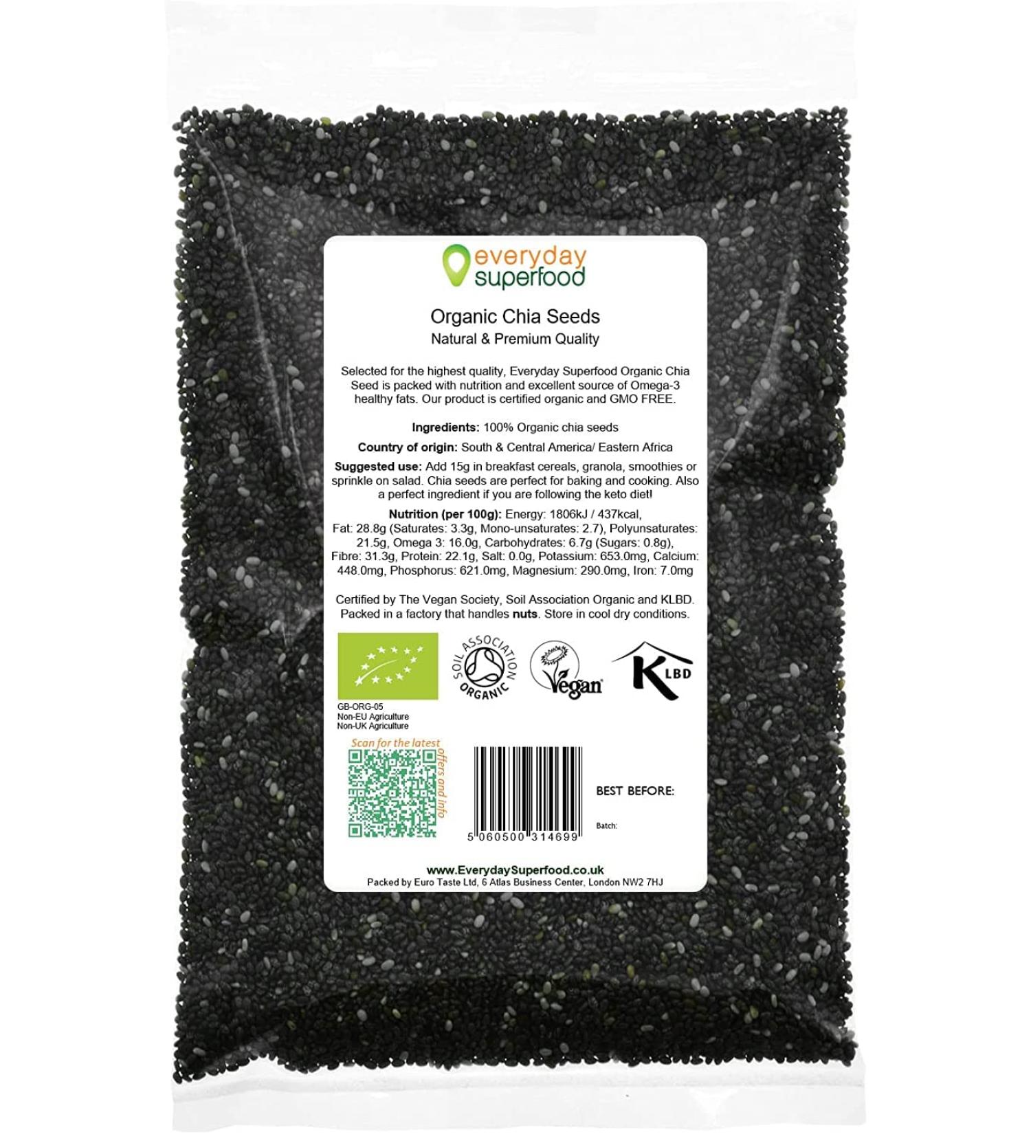 900g Organic Black Chia Seeds | Raw & Natural | Certified Vegan & Kosher | Premium Quality - Buy Online on GoSupps.com