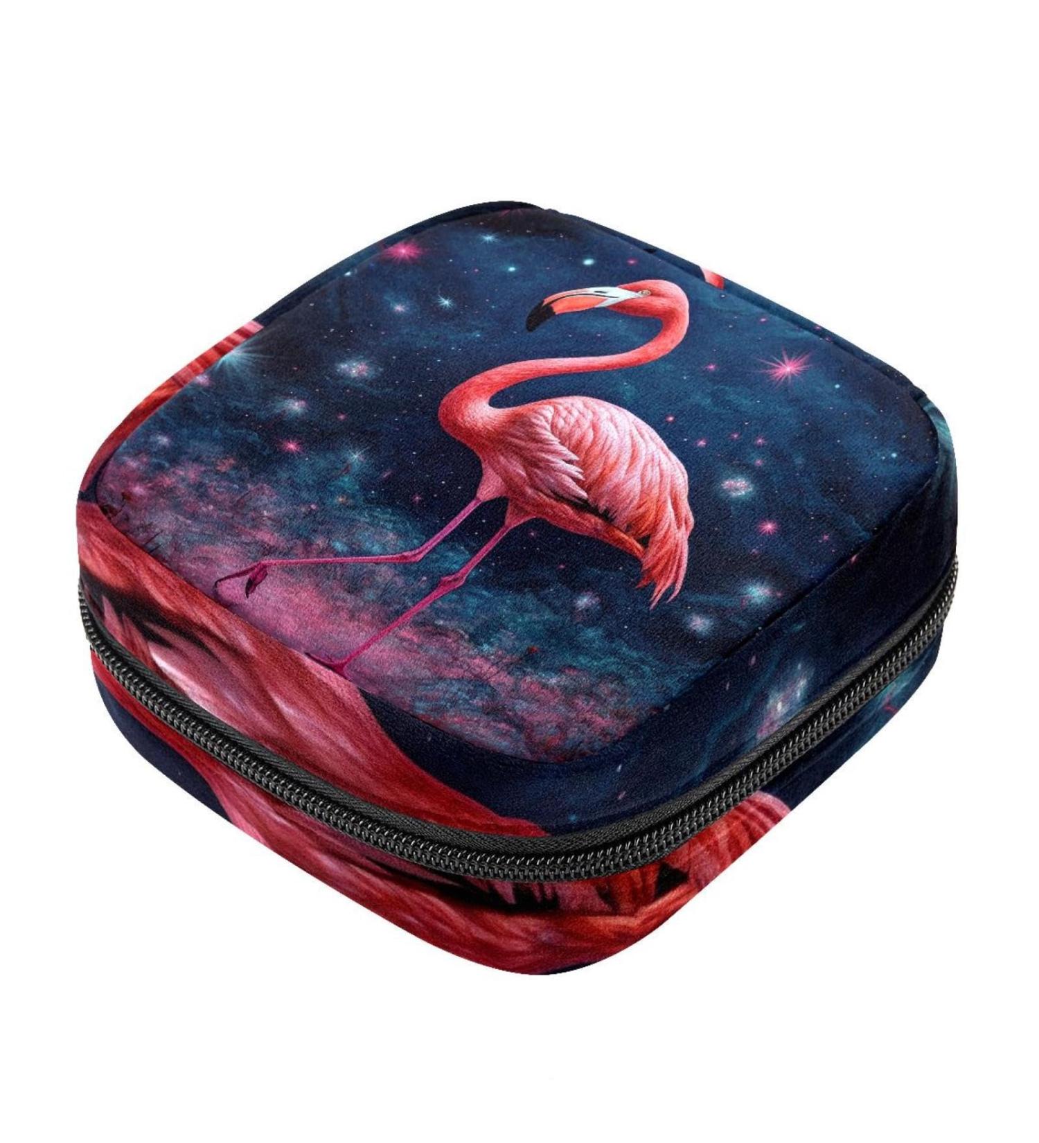 Flamingo Sanitary Napkin Storage Bag | Portable First Period Pads Holder for Girls | Travel Makeup Bag | Large Capacity Multicoloured - Buy Online on GoSupps.com
